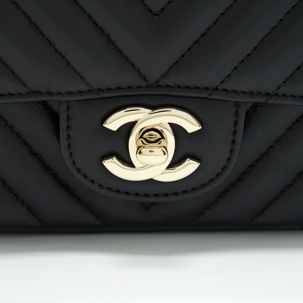 CHANEL MINI SQUARE CHEVRON FLAP BAG BLACK LGHW