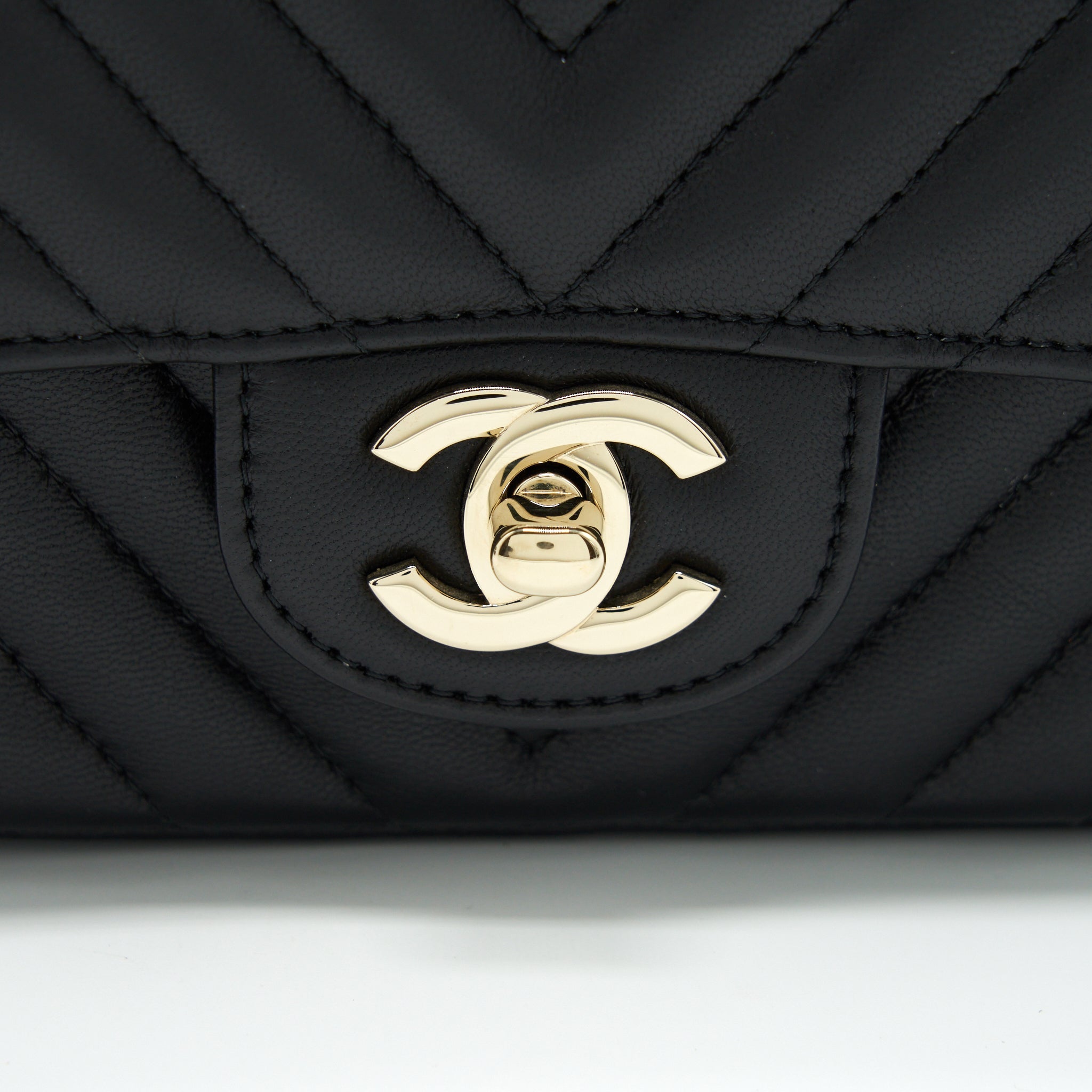 CHANEL MINI SQUARE CHEVRON FLAP BAG BLACK LGHW