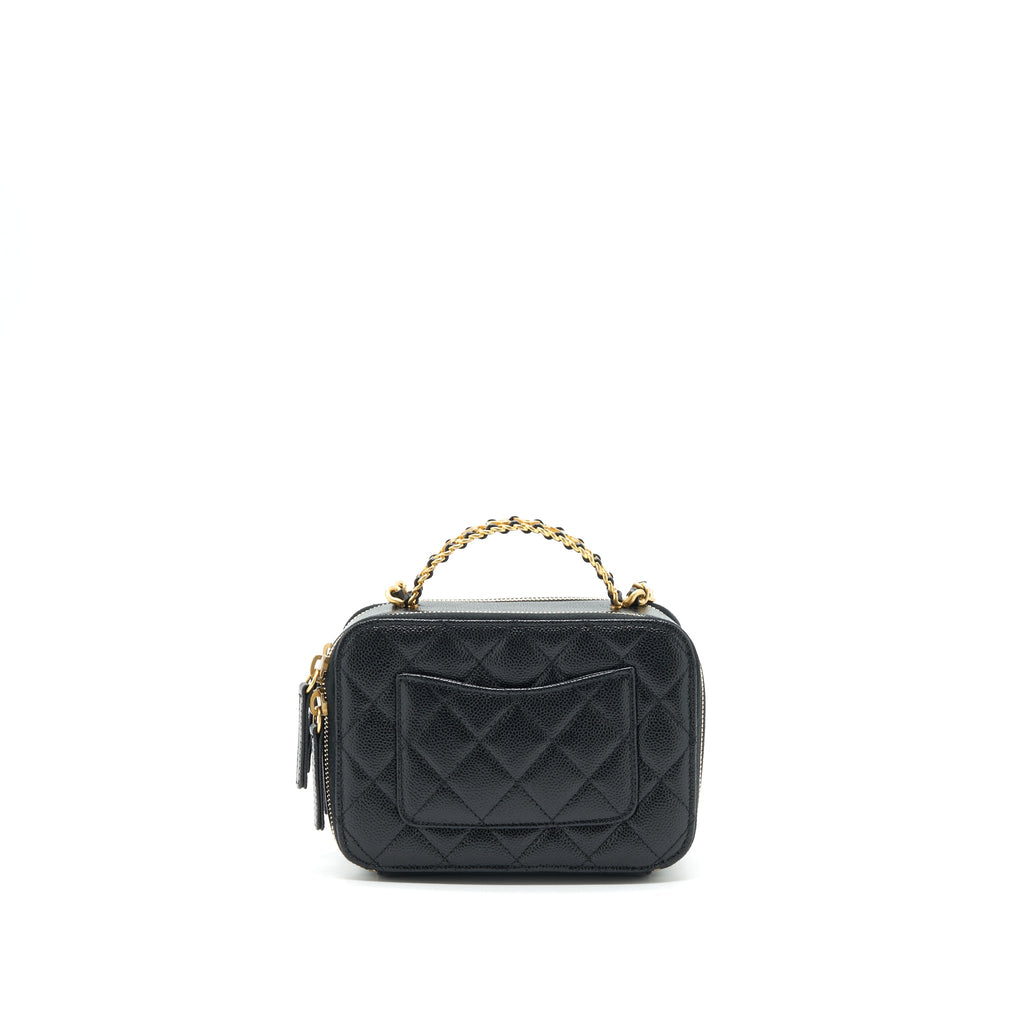 CHANEL 22S LETTER TOP HANDLE SMALL VANITY CASE CAVIAR BLACK BRUSHED GHW (MICROCHIP)