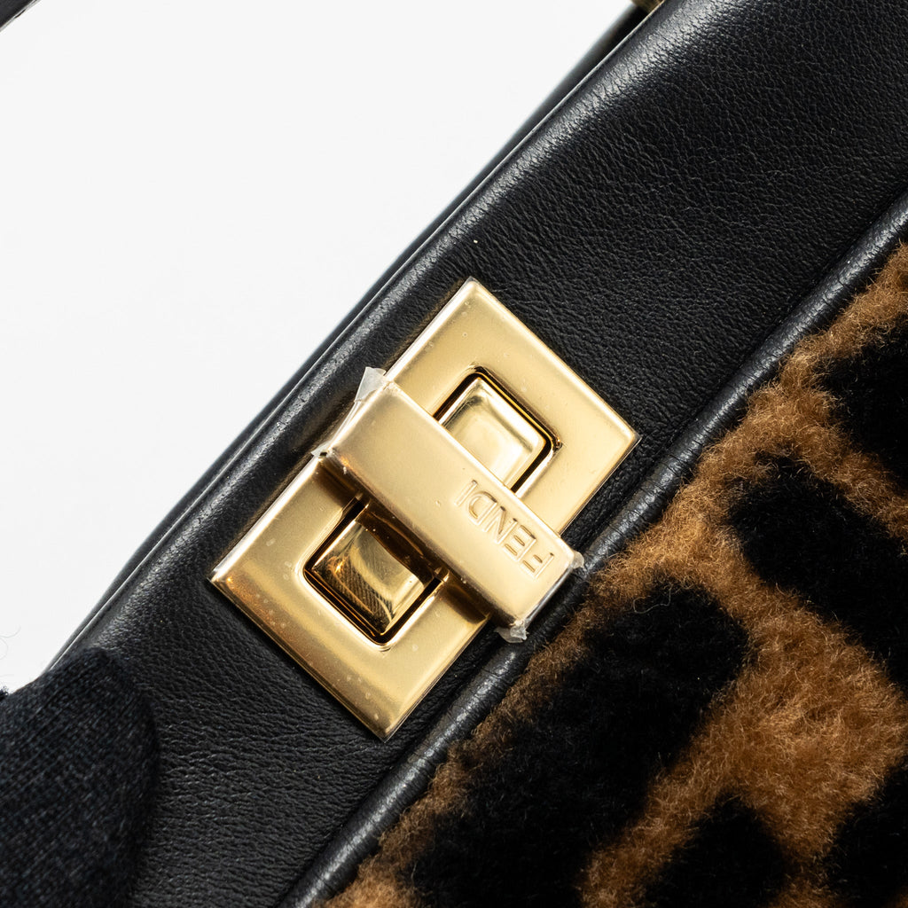FENDI MINI PEEKABOO SHEARLING BROWN/ BLACK GHW