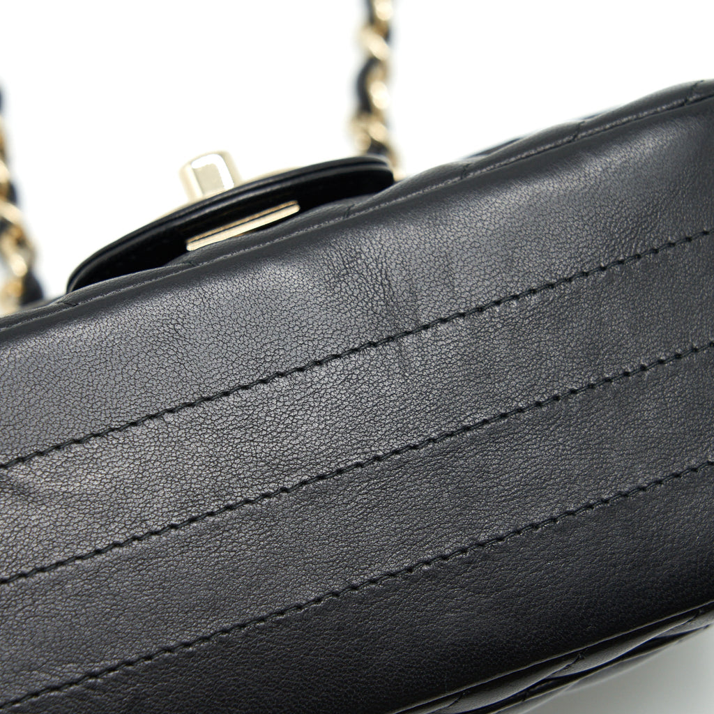 CHANEL MINI SQUARE CHEVRON FLAP BAG BLACK LGHW