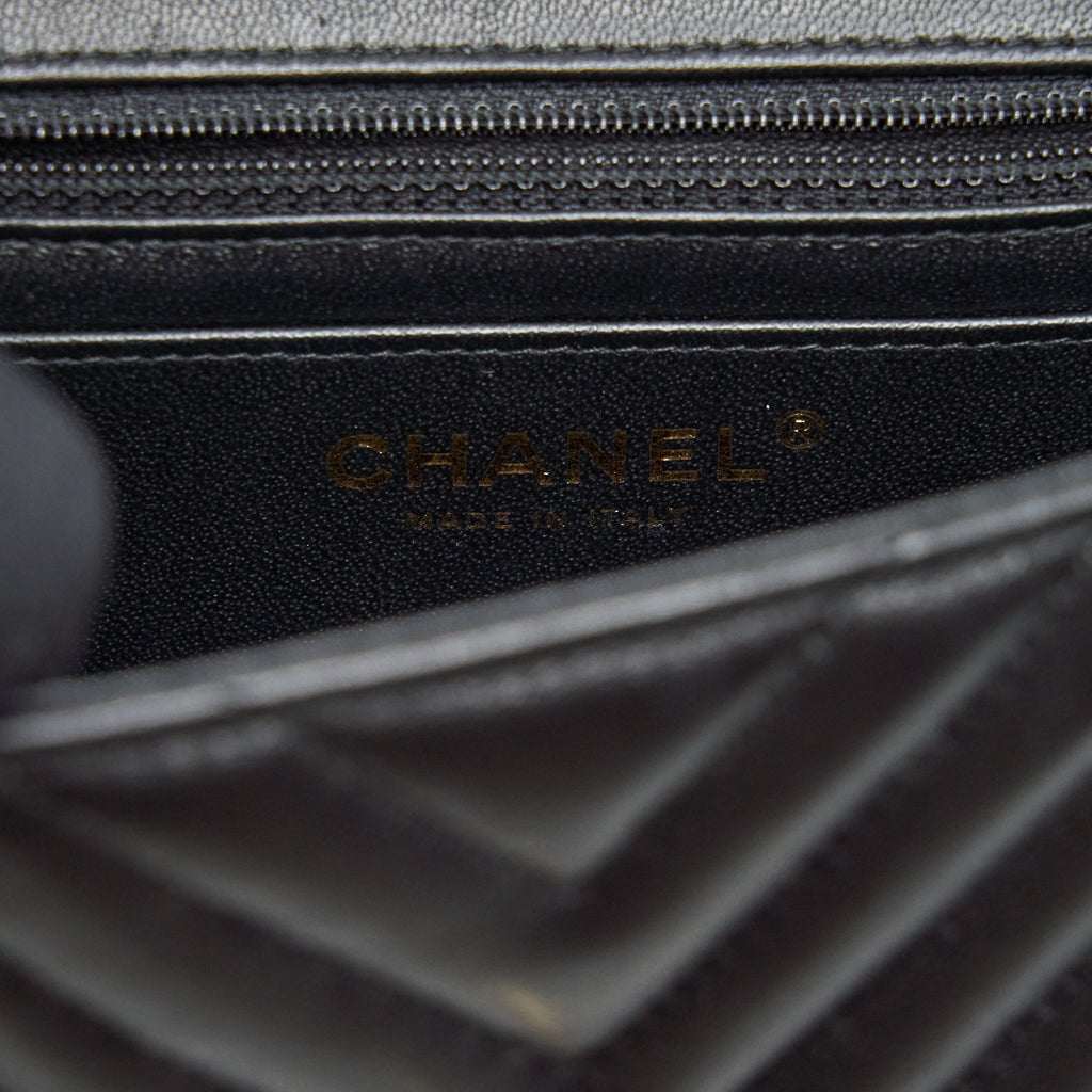CHANEL MINI SQUARE CHEVRON FLAP BAG BLACK LGHW