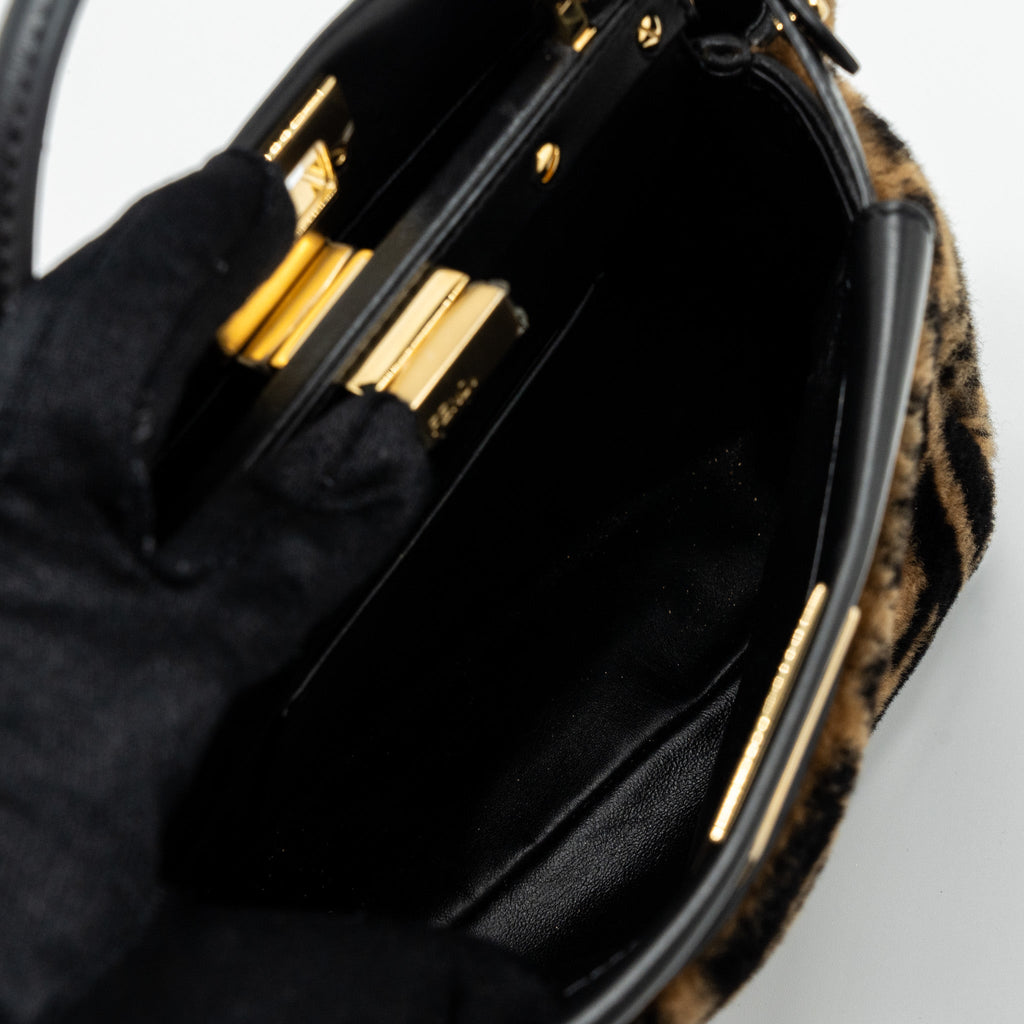 FENDI MINI PEEKABOO SHEARLING BROWN/ BLACK GHW