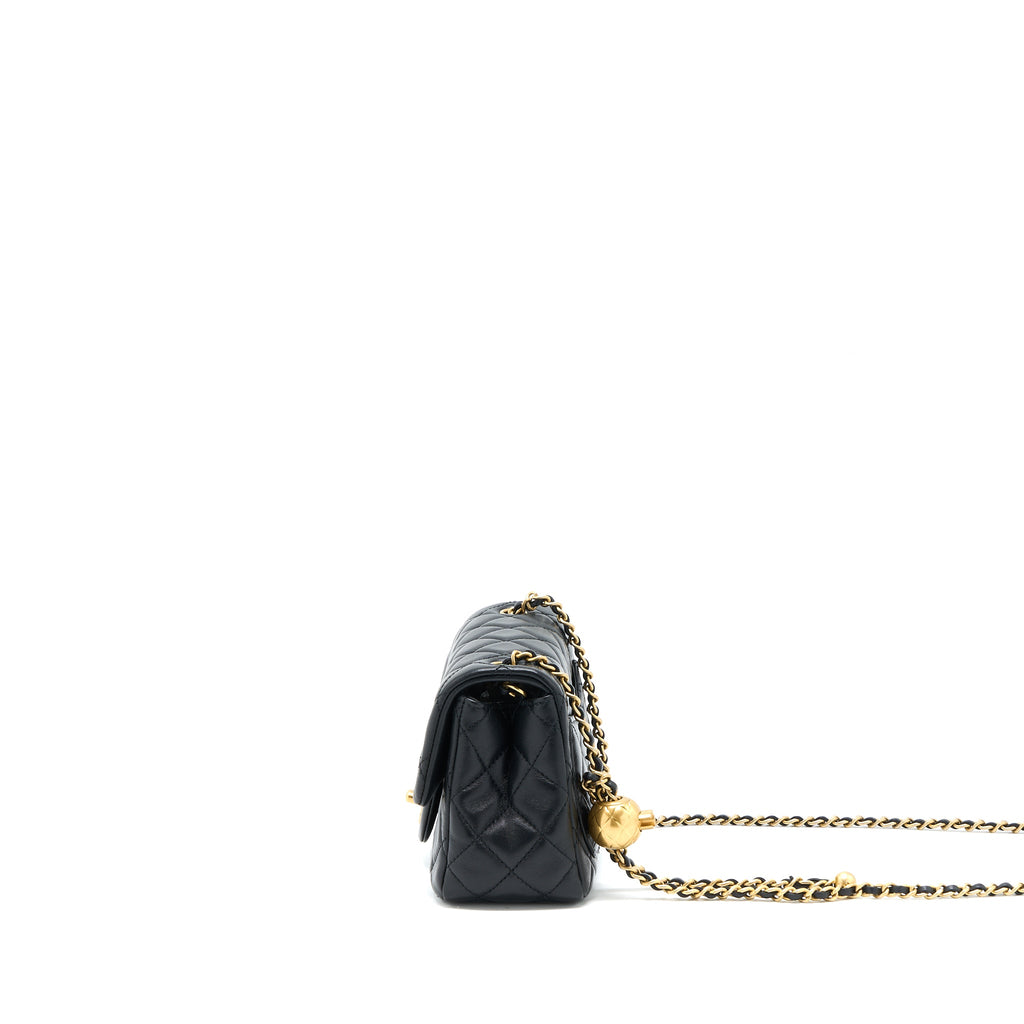 CHANEL PEARL CRUSH MINI SQUARE FLAP BAG LAMBSKIN BLACK GHW (MICROCHIP)