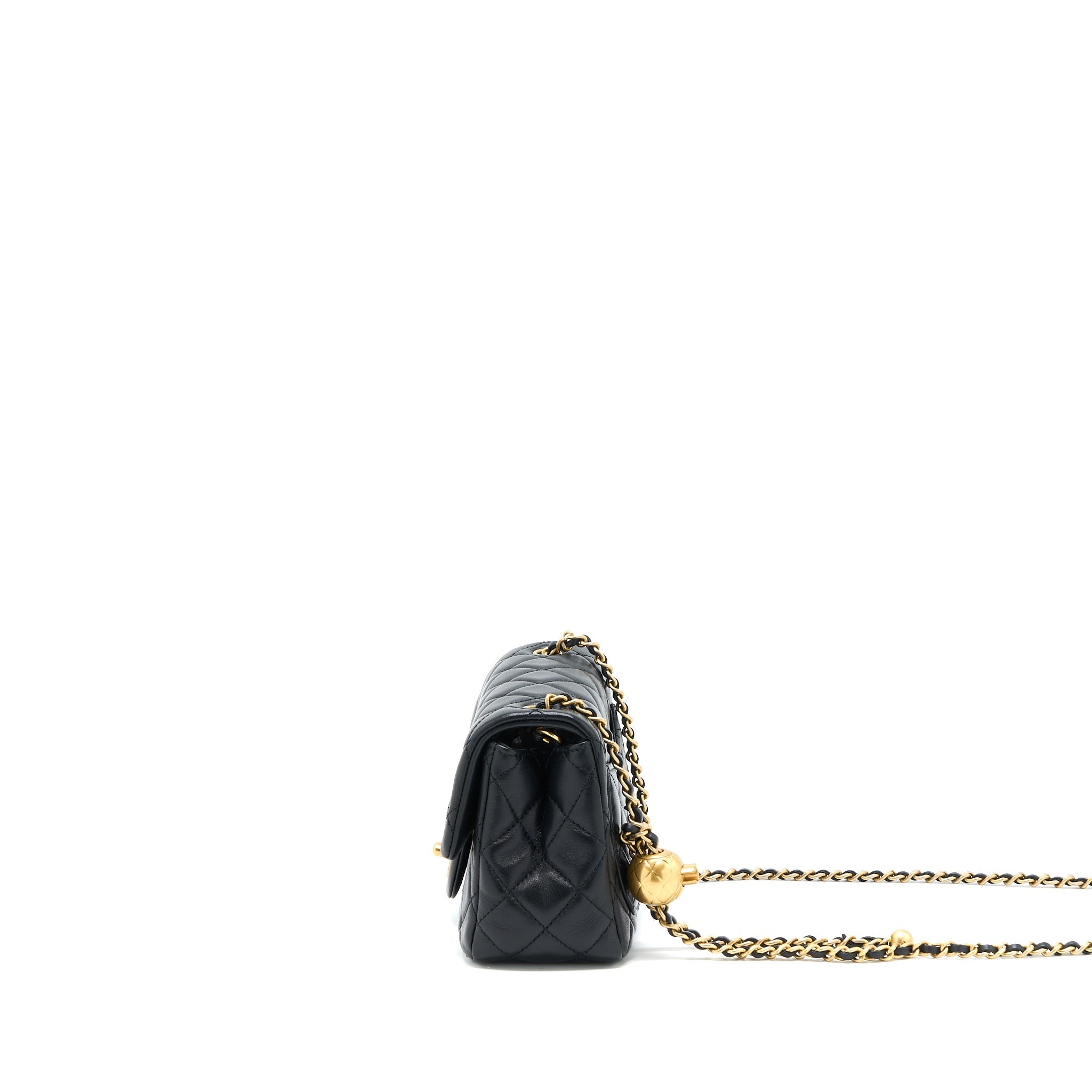 CHANEL PEARL CRUSH MINI SQUARE FLAP BAG LAMBSKIN BLACK GHW (MICROCHIP)