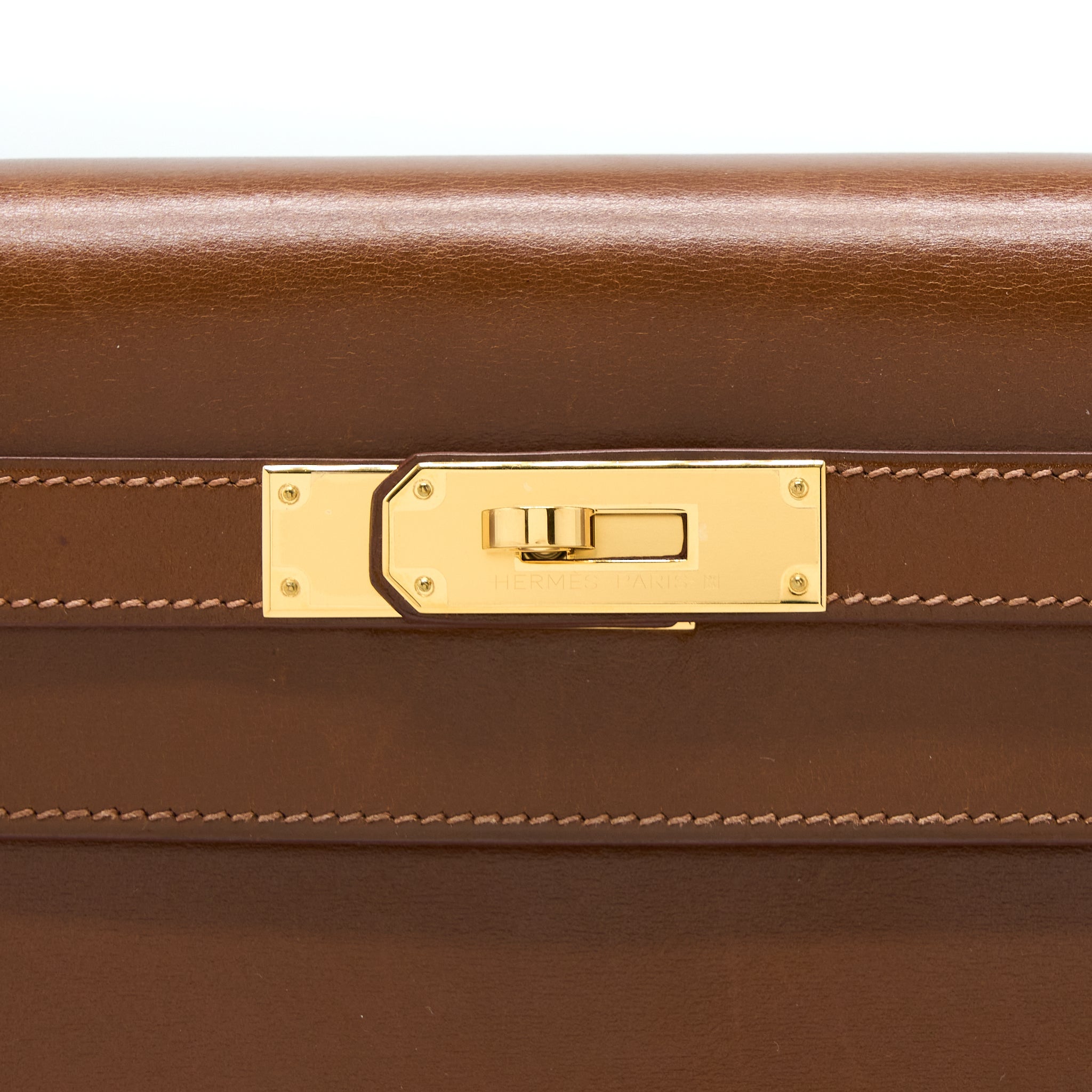 HERMES VINTAGE KELLY 32 BOX BROWN GHW