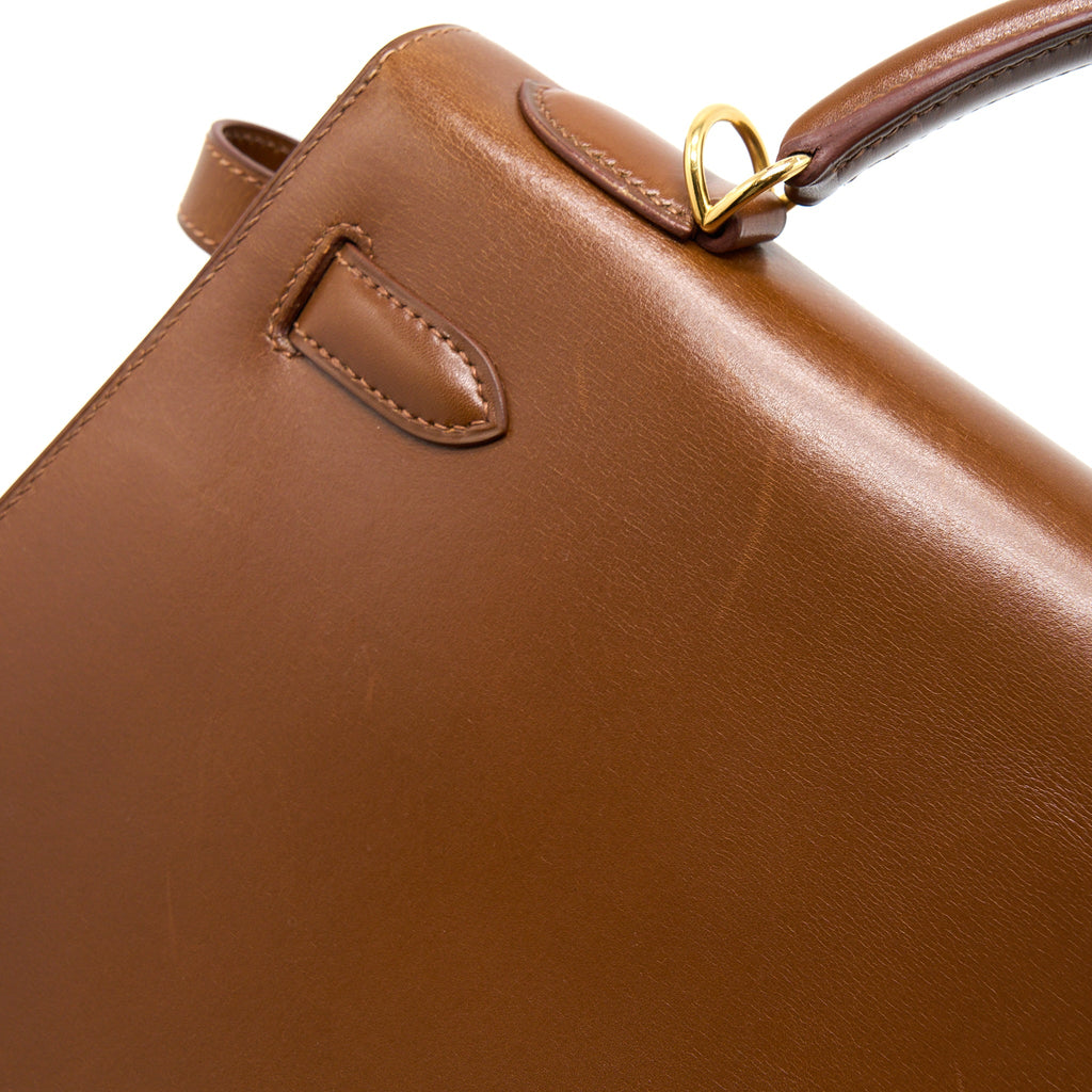 HERMES VINTAGE KELLY 32 BOX BROWN GHW