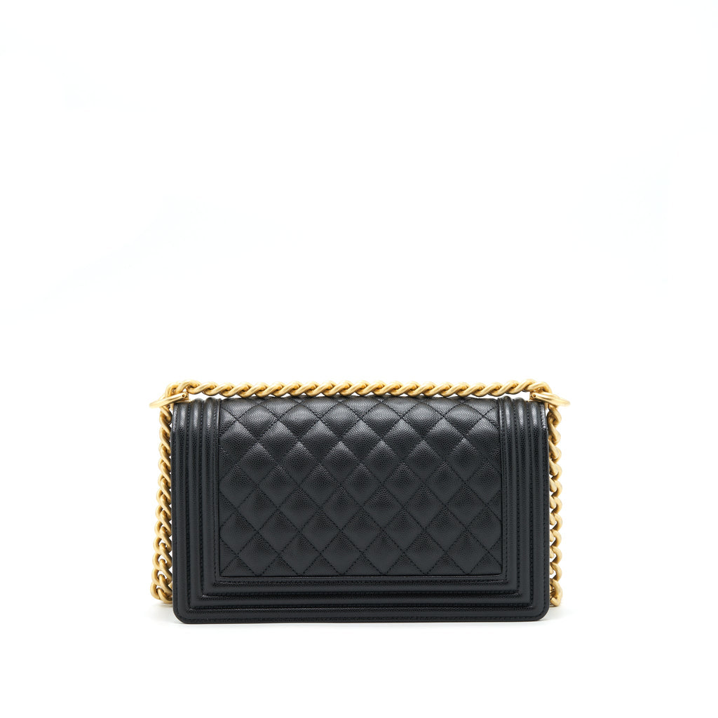 CHANEL MEDIUM BOY BAG CAVIAR BLACK WITH BRUSHED GHW (MICROCHIP)