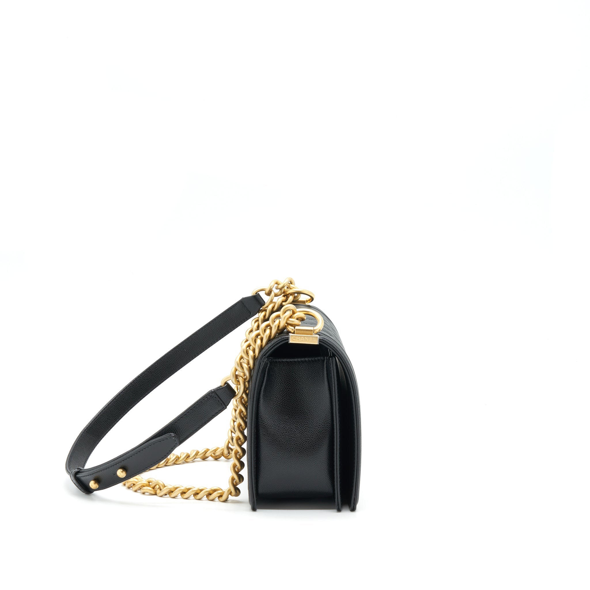 CHANEL MEDIUM BOY BAG CAVIAR BLACK WITH BRUSHED GHW (MICROCHIP)