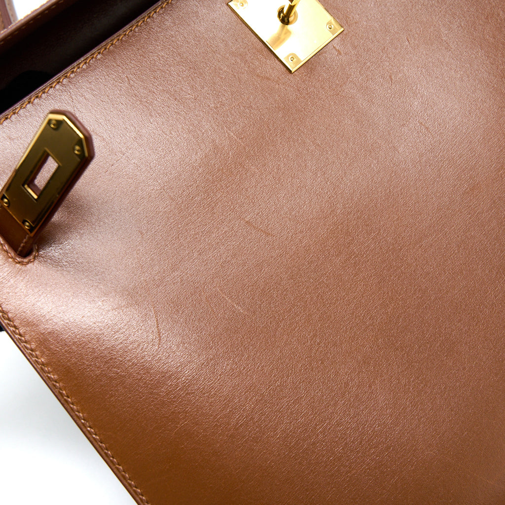 HERMES VINTAGE KELLY 32 BOX BROWN GHW