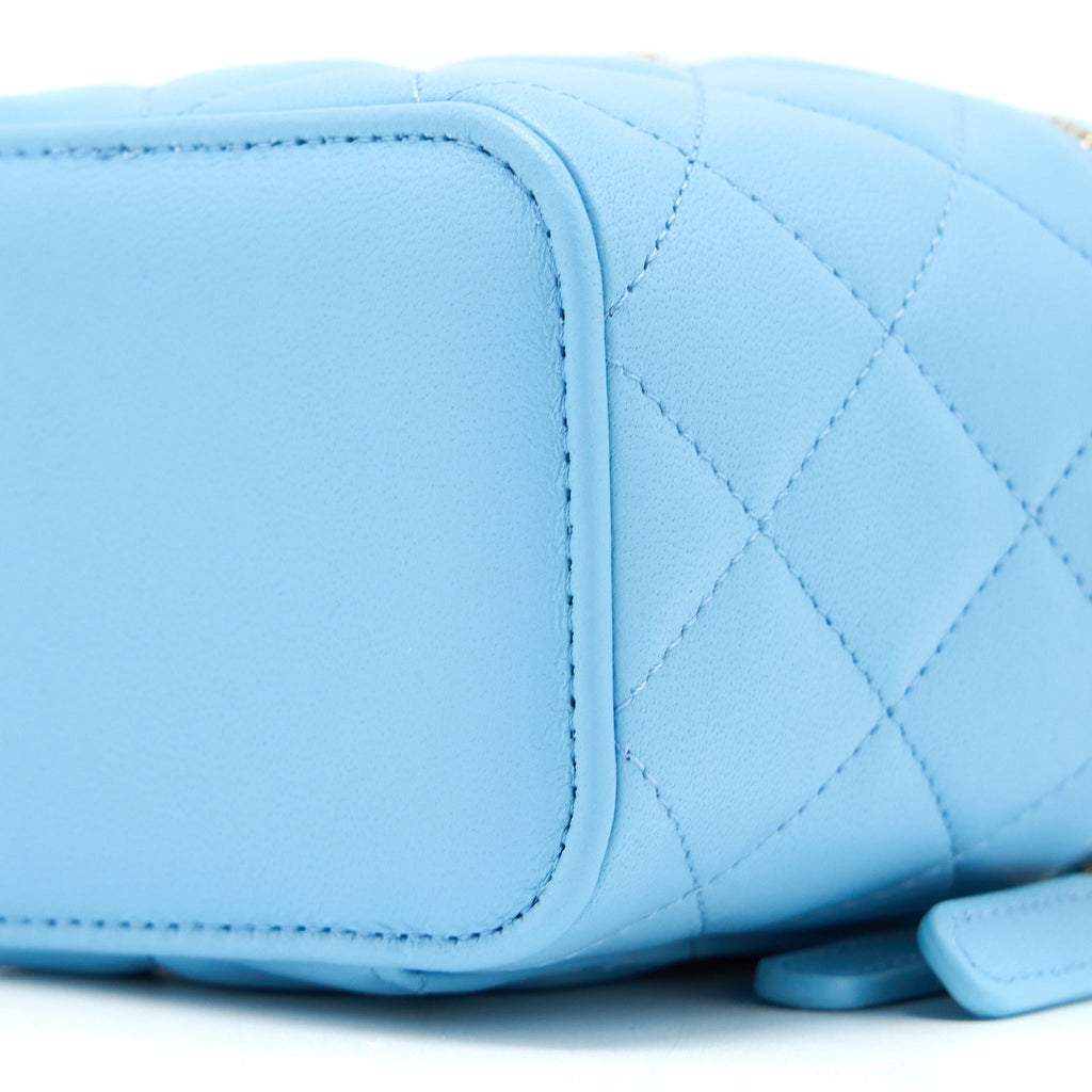 CHANEL 22S PEARL CRUSH MINI VANITY CASE LAMBSKIN LIGHT BLUE BRUSHED GHW