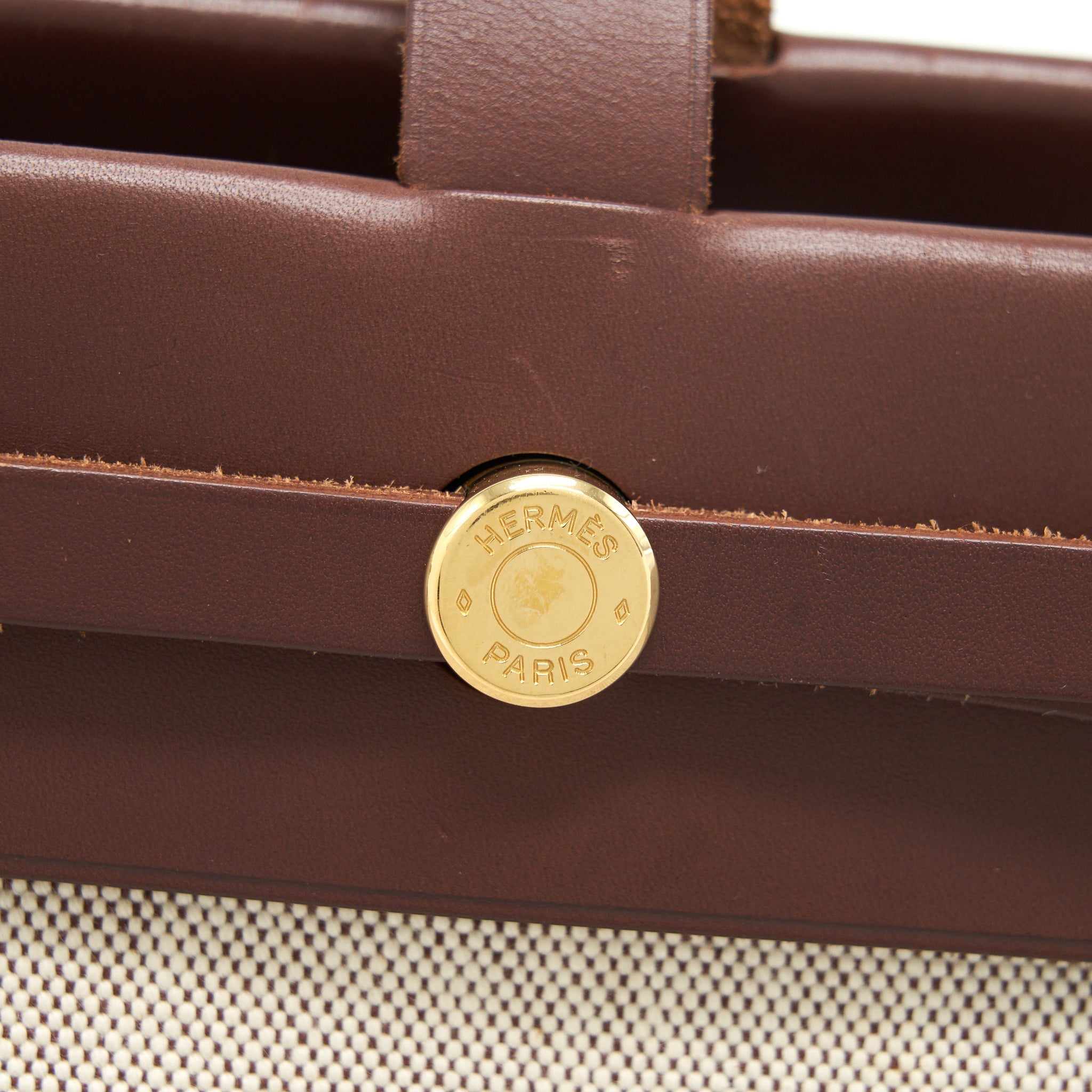 HERMES VINTAGE CANVAS SHOULDER BAG GHW WITH EXCHANGE POCKET