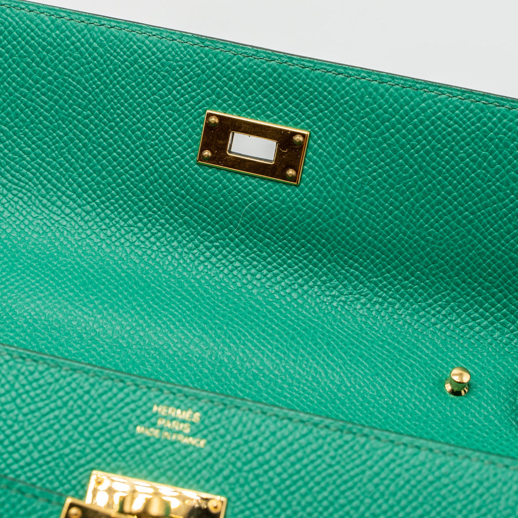 HERMES CLASSIC KELLY TO GO EPSOM 06 VERT JADE GHW