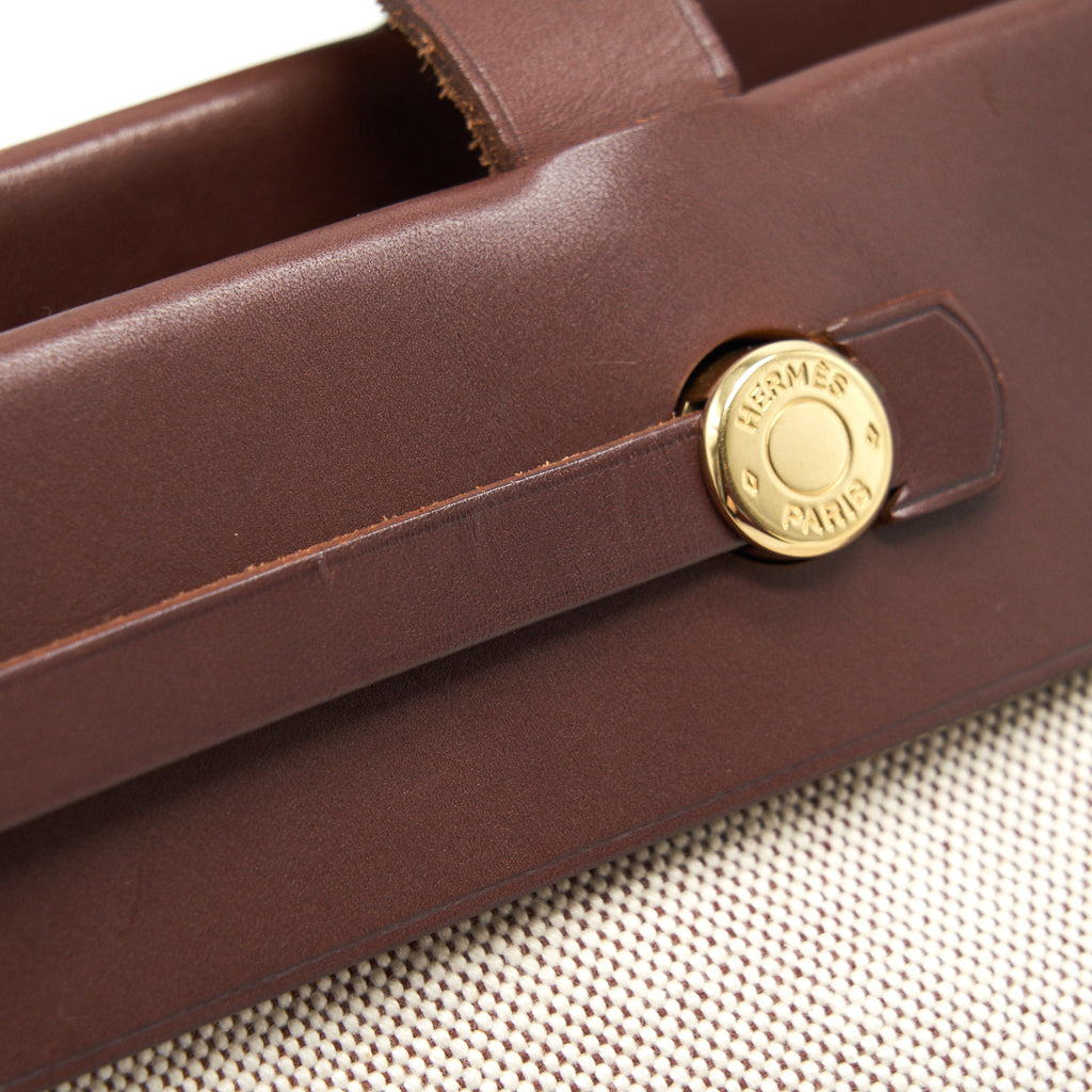 HERMES VINTAGE CANVAS SHOULDER BAG GHW WITH EXCHANGE POCKET