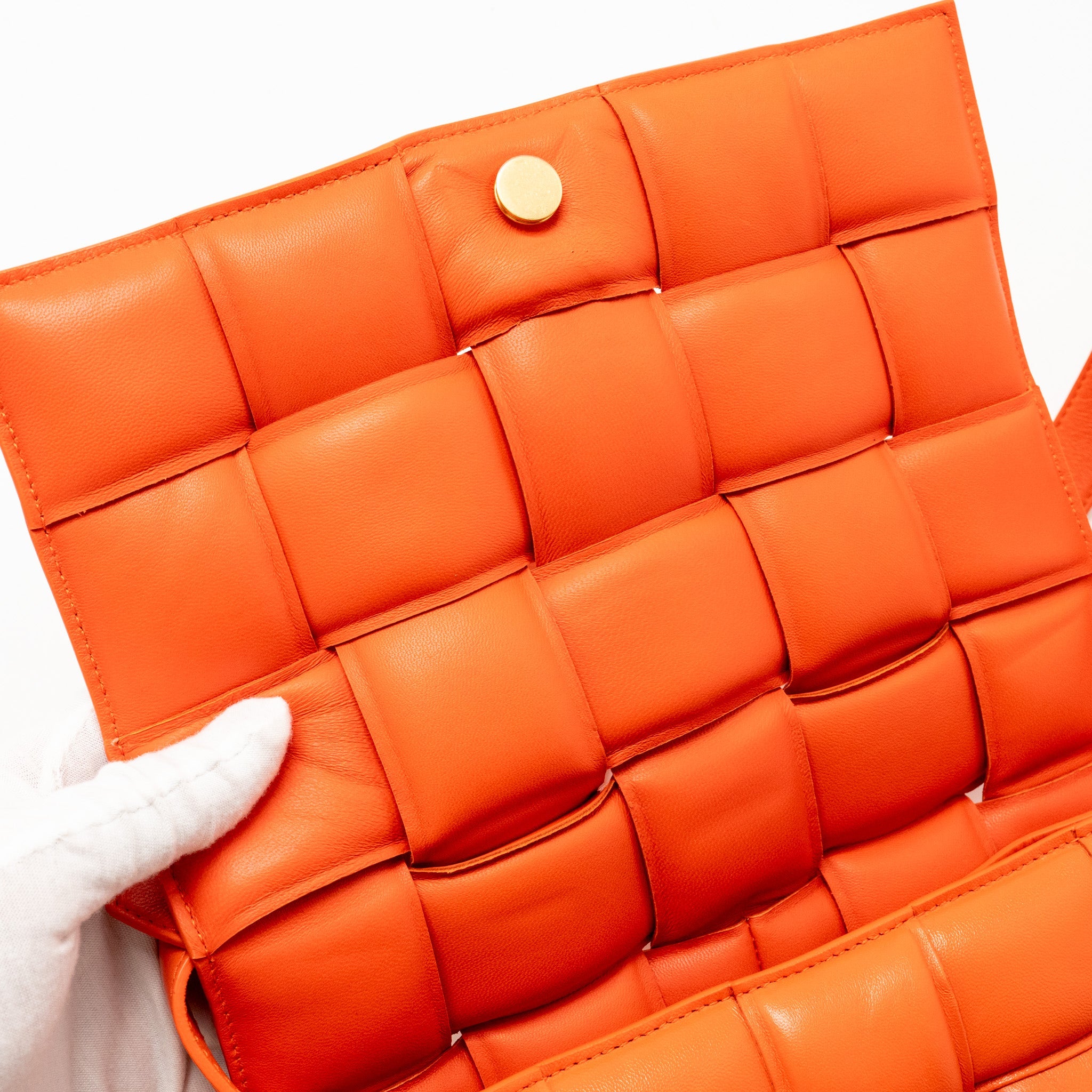 BOTTEGA VENETA PADDED CASSETTE BAG LAMBSKIN ORANGE GHW