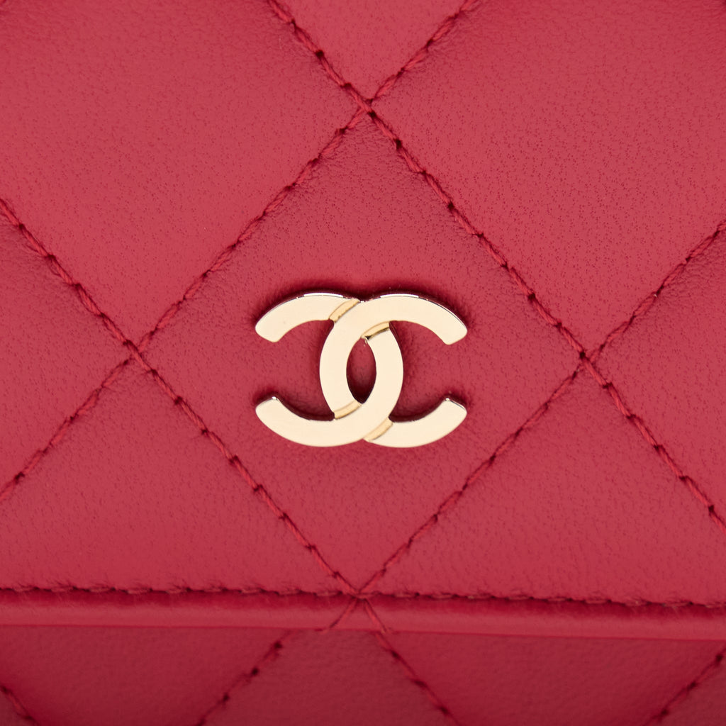 CHANEL CLASSIC WALLET ON CHAIN LAMBSKIN RED GHW