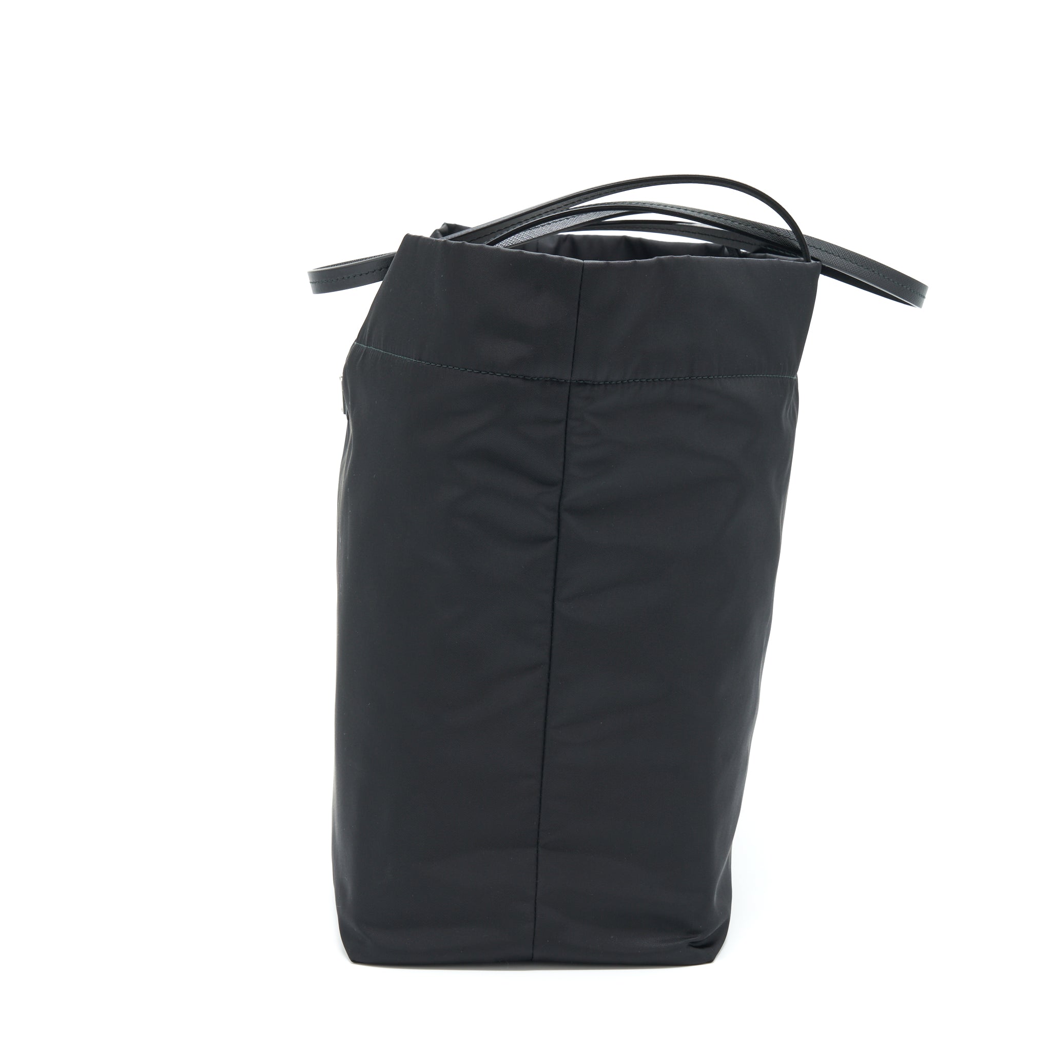 PRADA NYLON TOTE WITH LEATHER HANDLE BLACK SHW