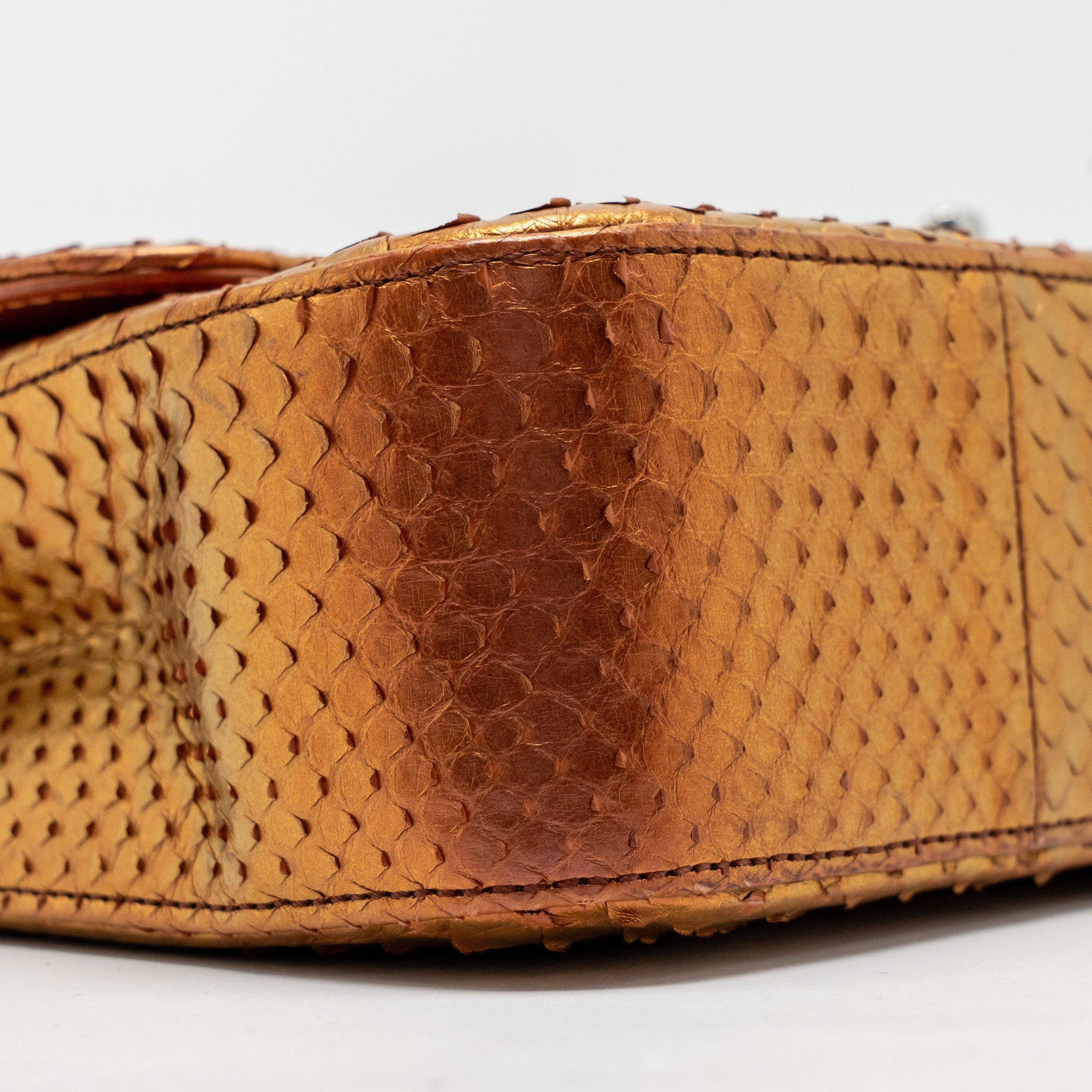 CHANEL CLASSIC DOUBLE FLAP BAG PYTHON LEATHER ORANGE SHW