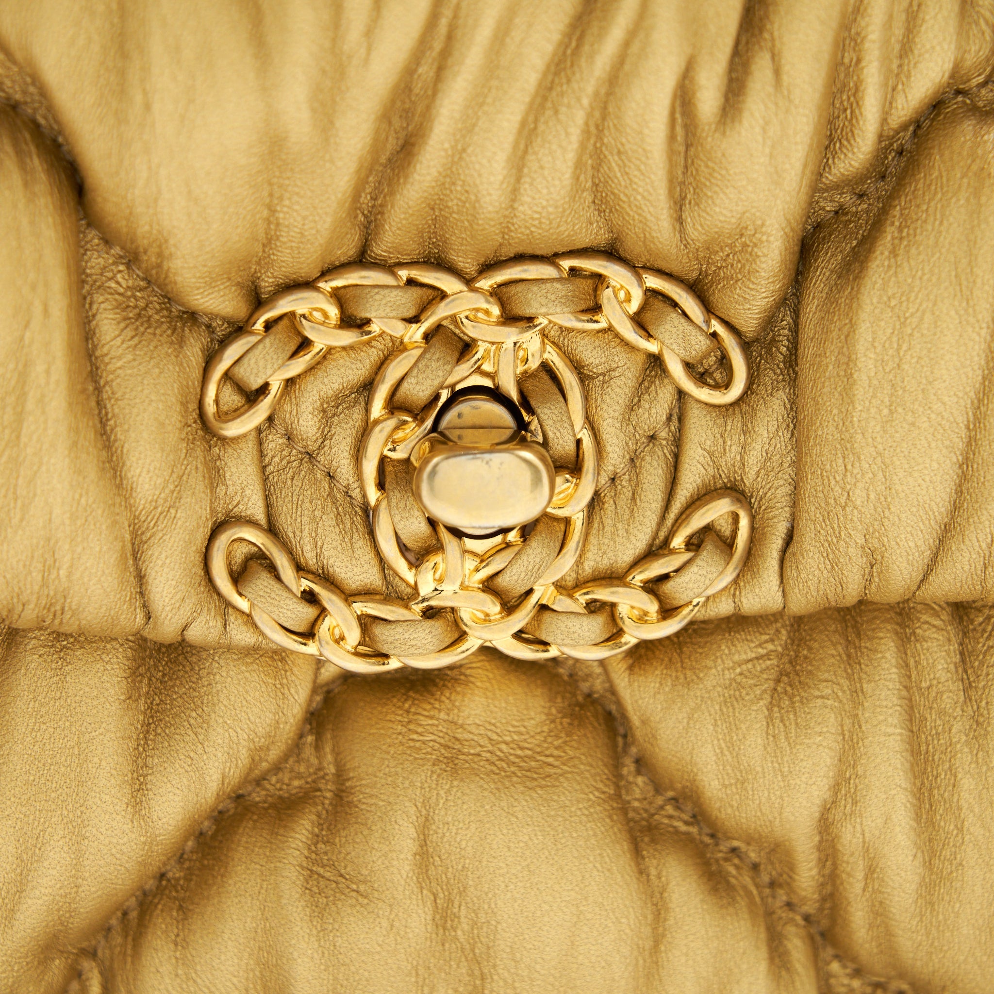 CHANEL SMALL 19 BAG LIMITED EDITION LAMBSKIN GOLD WITH GOLD/SILVER HARDWARE(MICROCHIP)