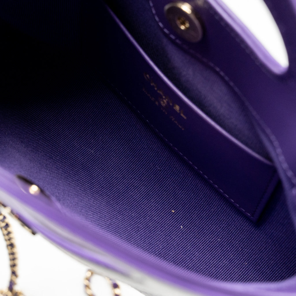 CHANEL MINI 31 CLUTCH WITH CHAIN SHINY CALFSKIN PURPLE LGHW (MICROCHIP)