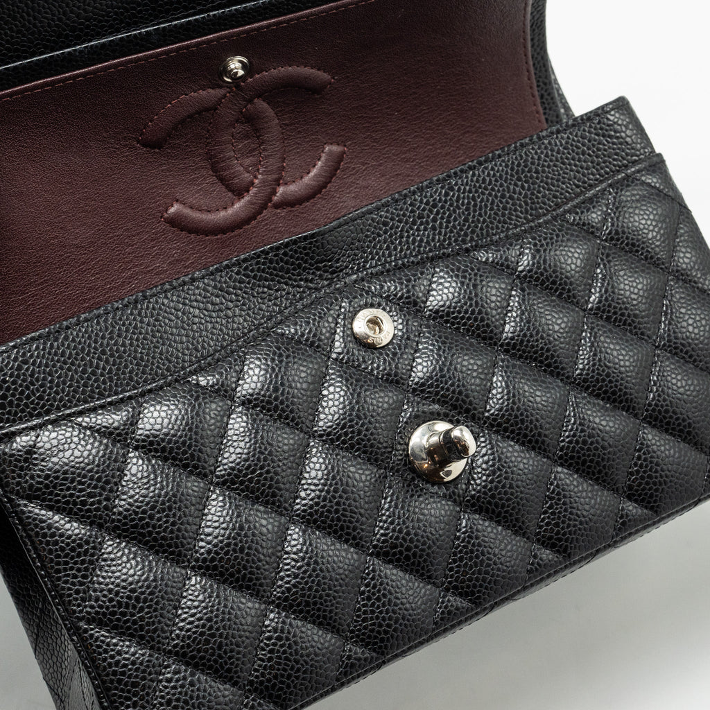 CHANEL SMALL CLASSIC DOUBLE FLAP BAG CAVIAR BLACK SHW (MICROCHIP)
