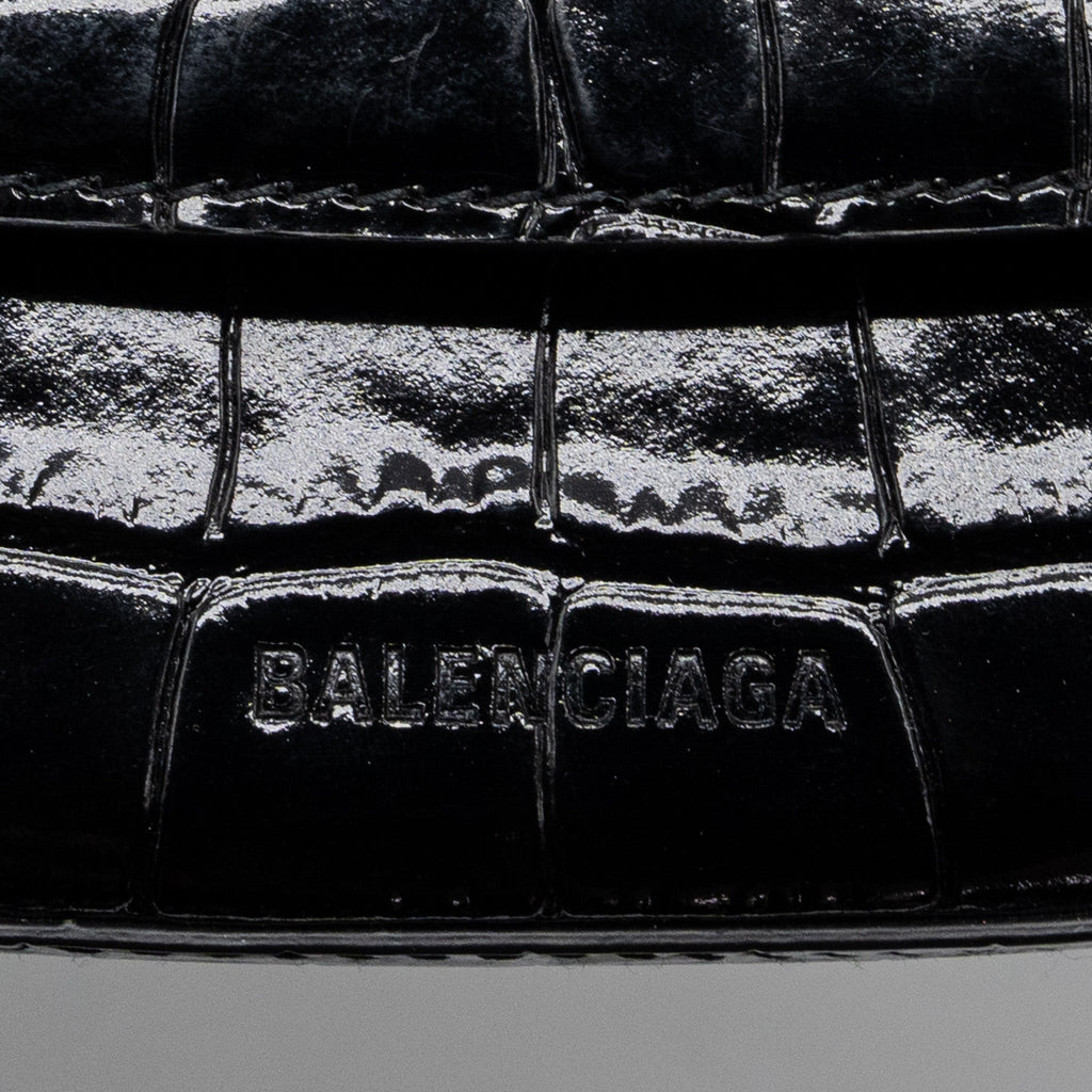 BALENCIAGA GHOST SLING BAG CROC EMBOSSED LEATHER BLACK GHW