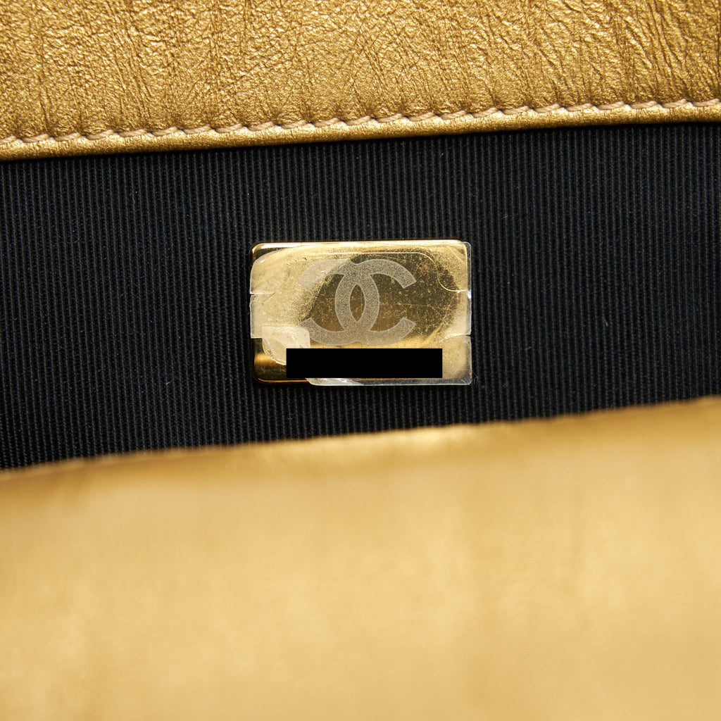 CHANEL SMALL 19 BAG LIMITED EDITION LAMBSKIN GOLD WITH GOLD/SILVER HARDWARE(MICROCHIP)