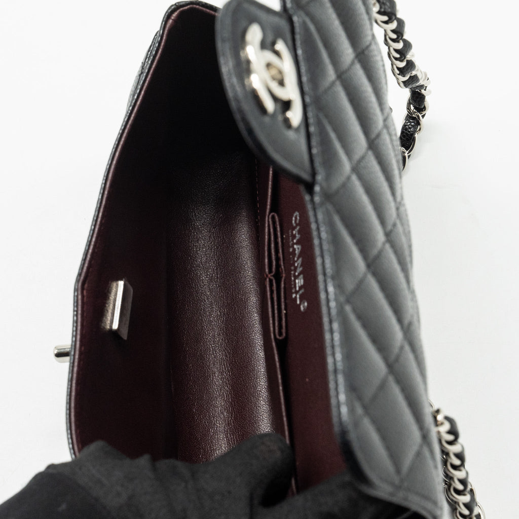 CHANEL SMALL CLASSIC DOUBLE FLAP BAG CAVIAR BLACK SHW (MICROCHIP)