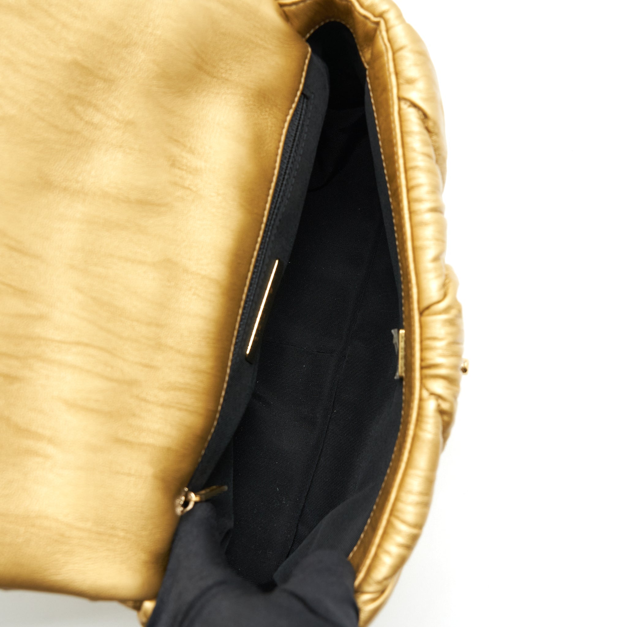 CHANEL SMALL 19 BAG LIMITED EDITION LAMBSKIN GOLD WITH GOLD/SILVER HARDWARE(MICROCHIP)