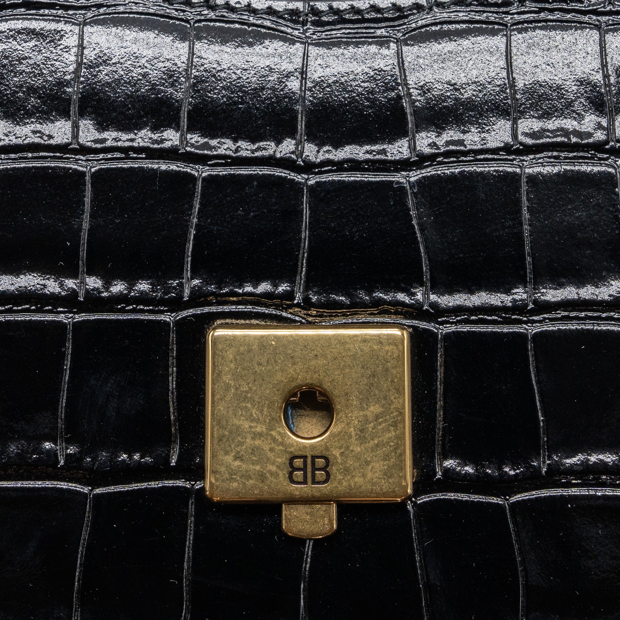 BALENCIAGA GHOST SLING BAG CROC EMBOSSED LEATHER BLACK GHW