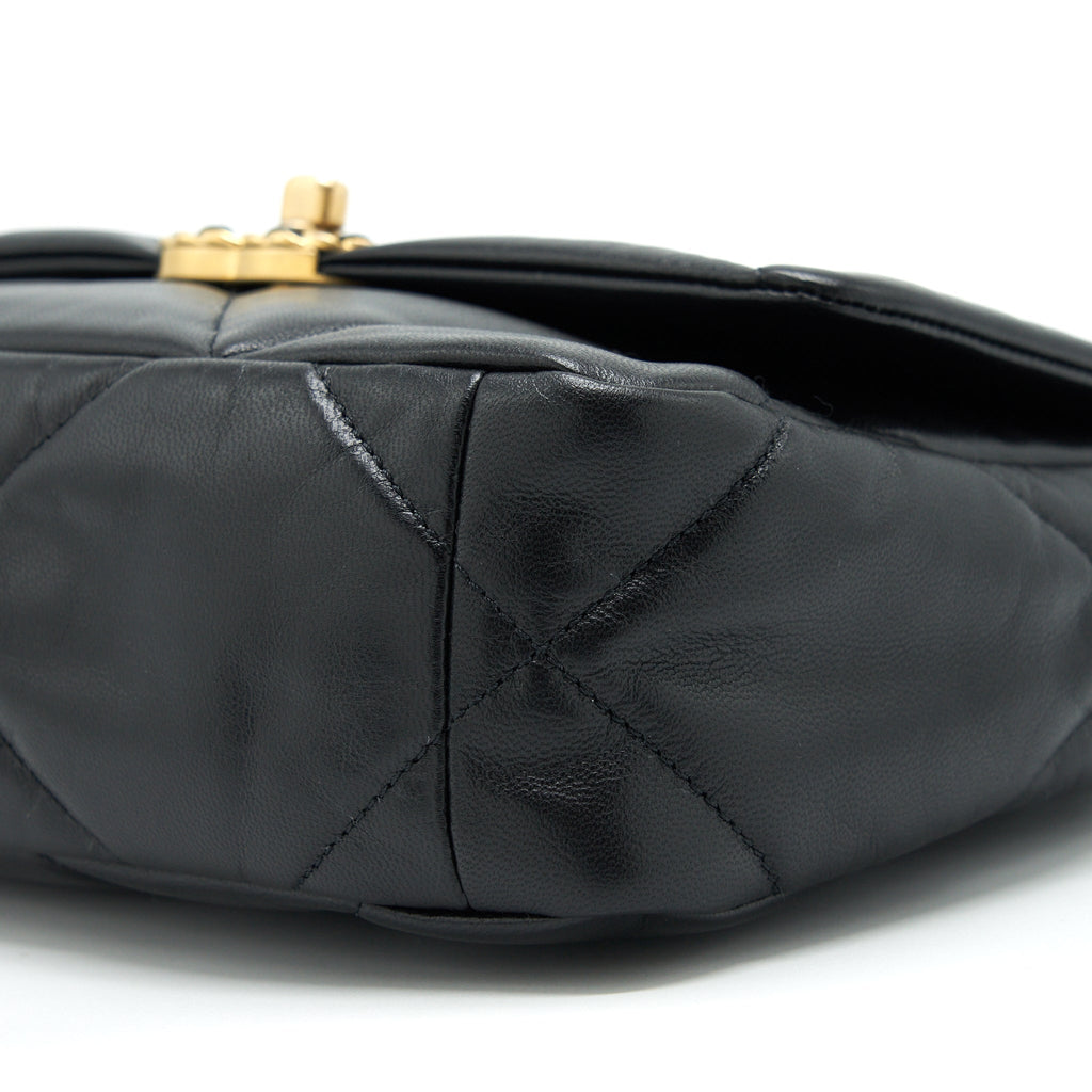 CHANEL SMALL 19 BAG GOATSKIN BLACK WITH GOLD/SLIVER HARDWARE