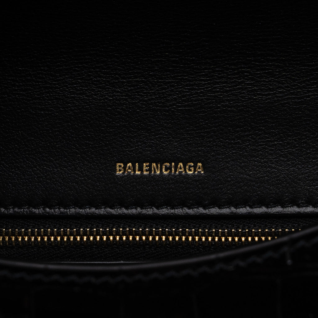 BALENCIAGA GHOST SLING BAG CROC EMBOSSED LEATHER BLACK GHW