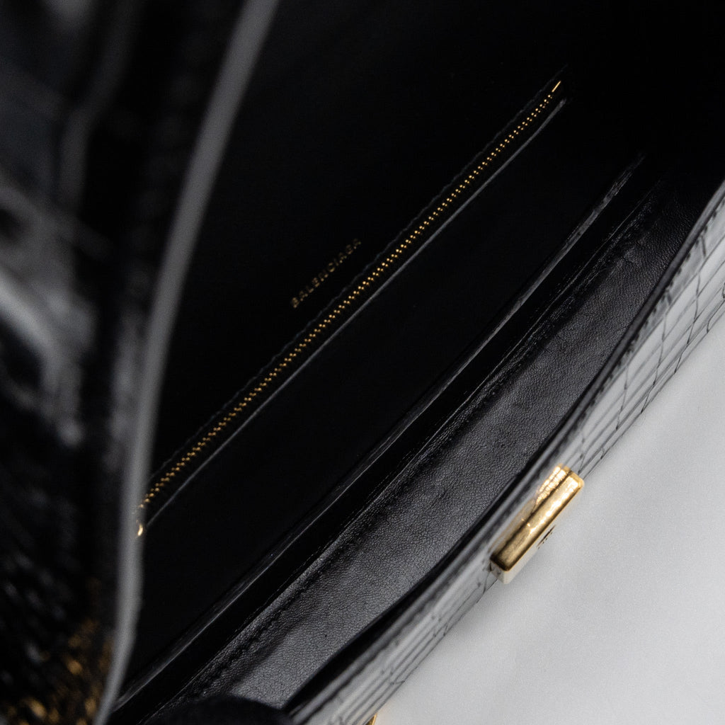 BALENCIAGA GHOST SLING BAG CROC EMBOSSED LEATHER BLACK GHW