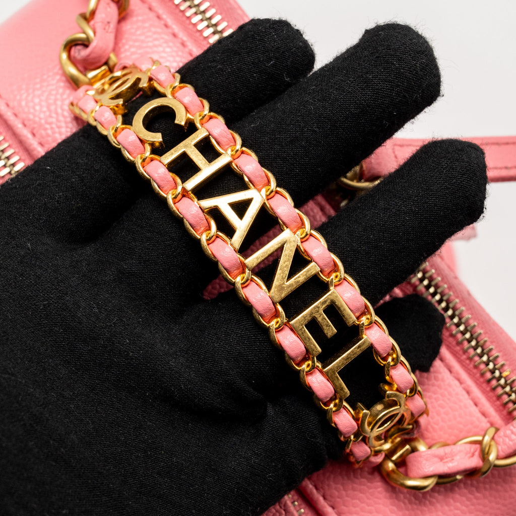 CHANEL 22S LETTER TOP HANDLE SMALL VANITY CASE CAVIAR PINK BRUSHED GHW (MICROCHIP)