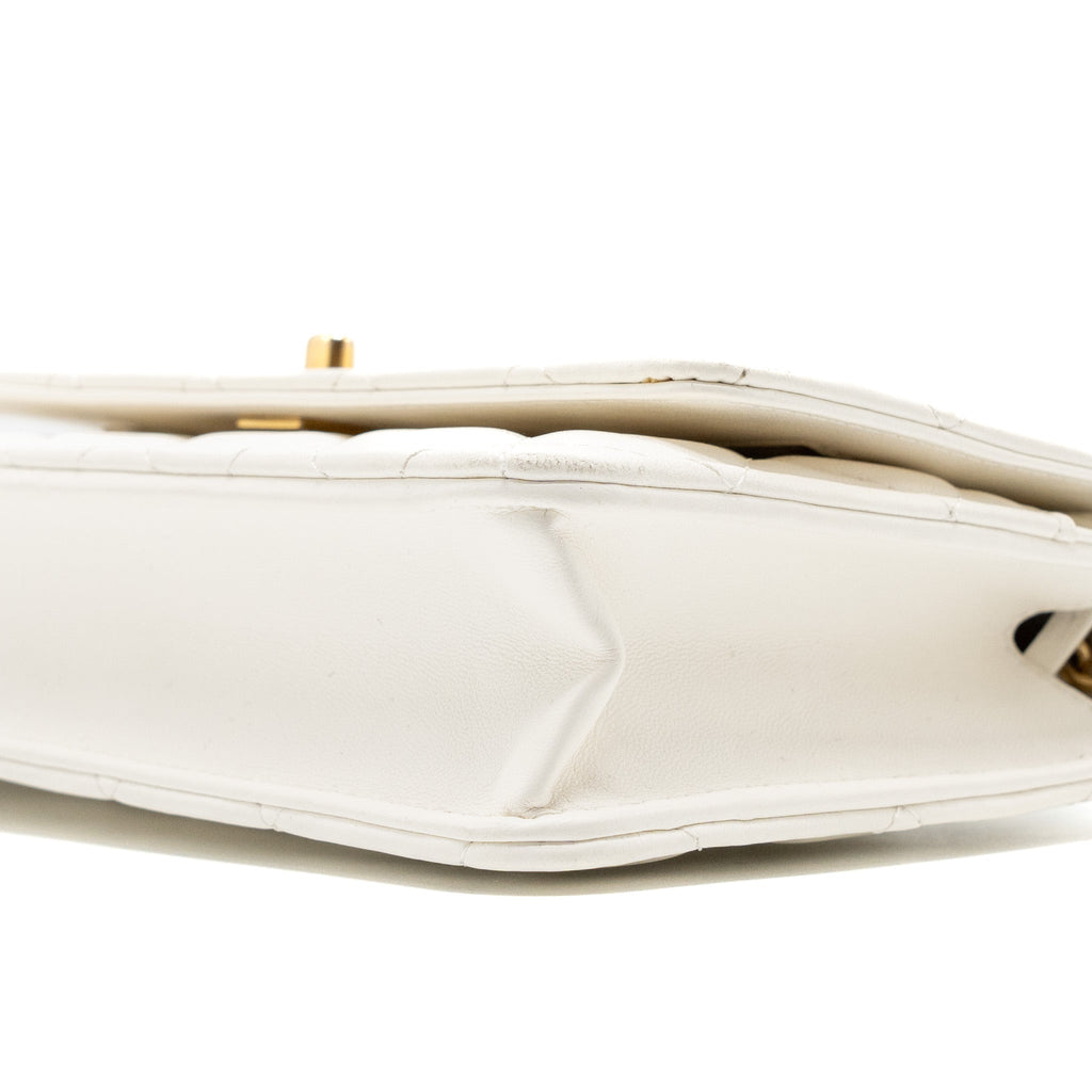 CHANEL PEARL CRUSH WALLET ON CHAIN LAMBSKIN WHITE GHW (MICROCHIP)
