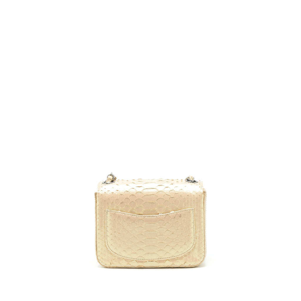 CHANEL MINI SQUARE FLAP BAG PYTHON IRIDESCENT LIGHT BEIGE SHW