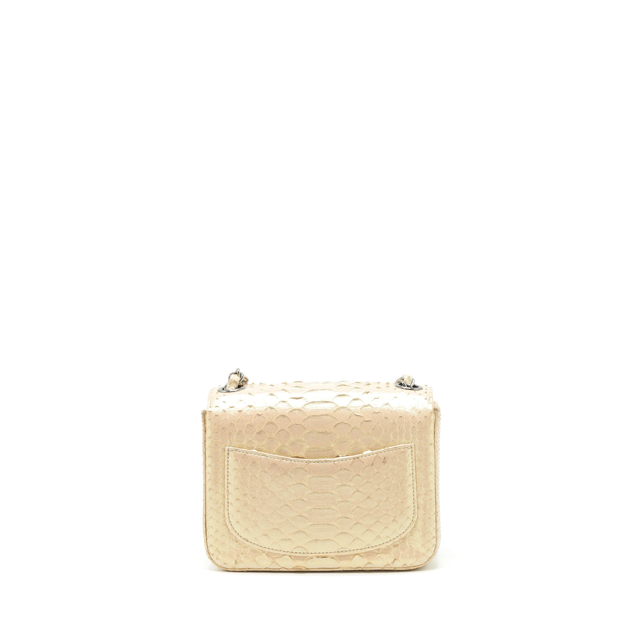 CHANEL MINI SQUARE FLAP BAG PYTHON IRIDESCENT LIGHT BEIGE SHW