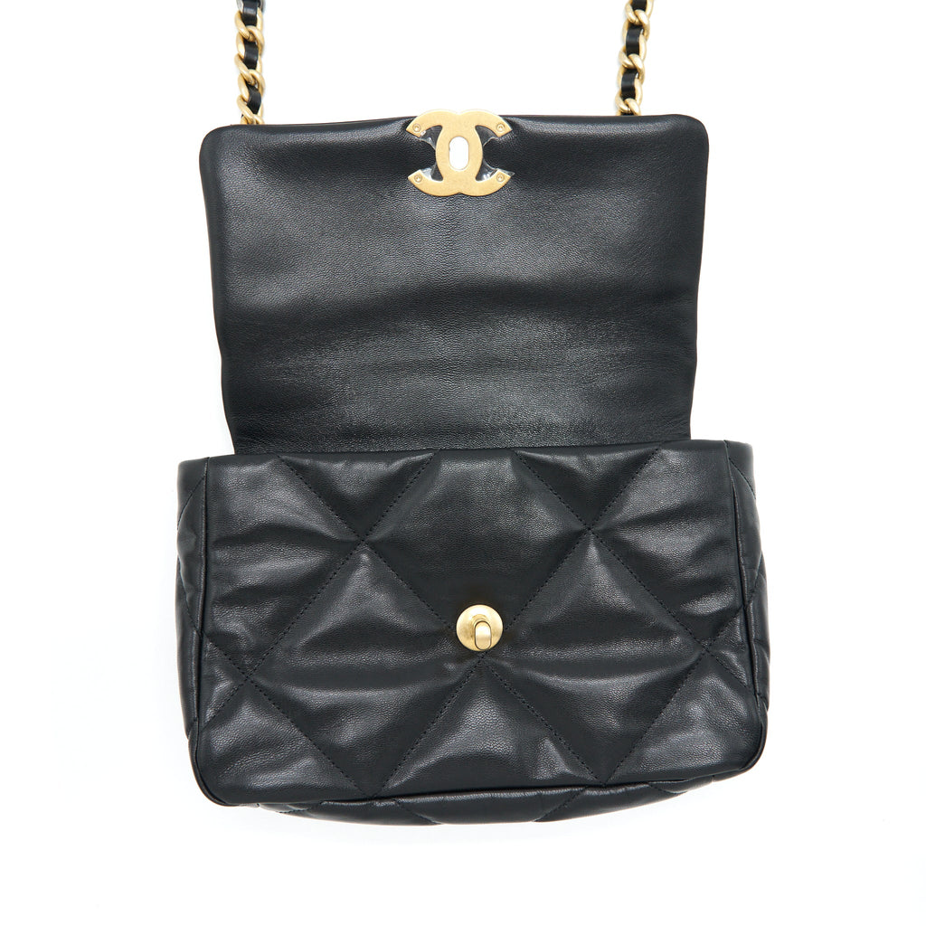 CHANEL SMALL 19 BAG GOATSKIN BLACK WITH GOLD/SLIVER HARDWARE