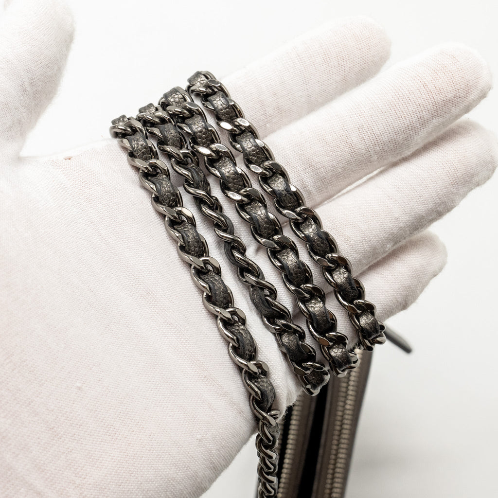 CHANEL CC FILIGREE DOUBLE ZIP CLUTCH WITH CHAIN CAVIAR GREY SHW