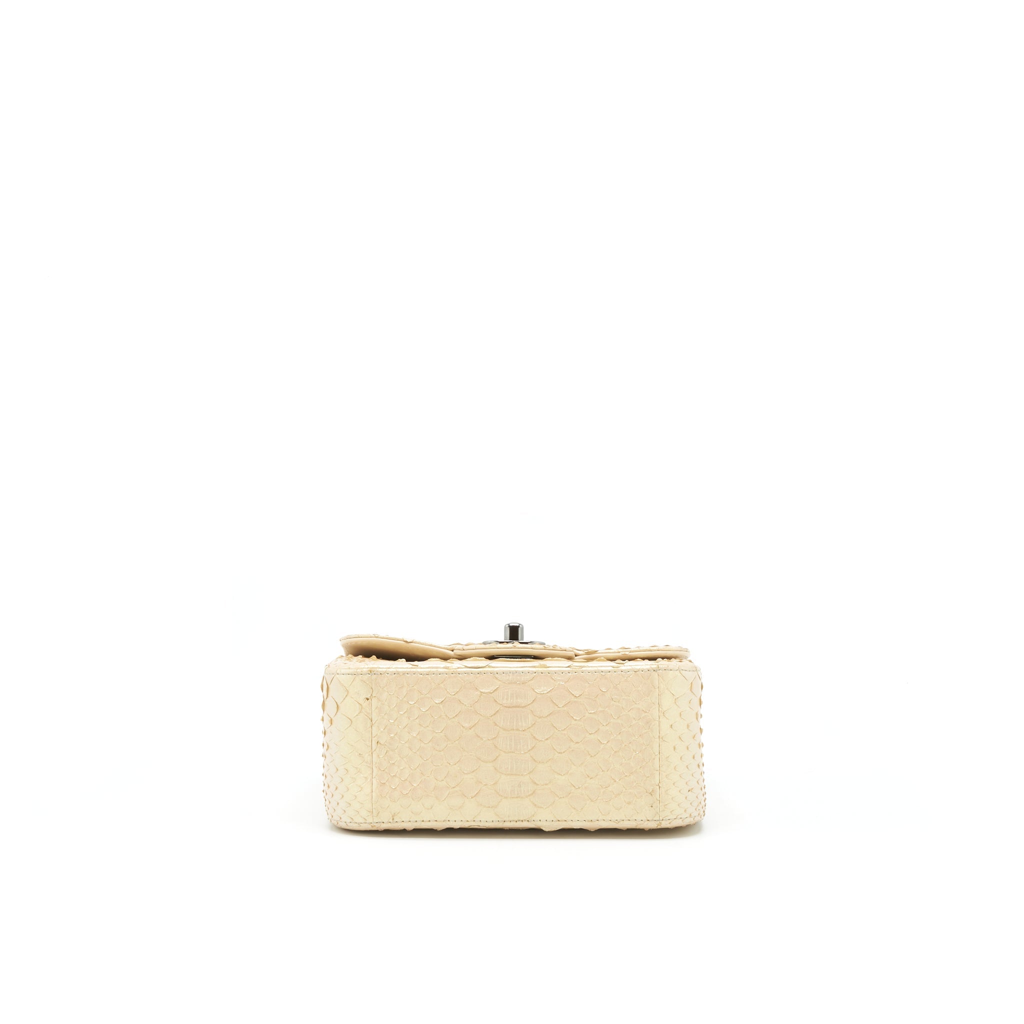CHANEL MINI SQUARE FLAP BAG PYTHON IRIDESCENT LIGHT BEIGE SHW