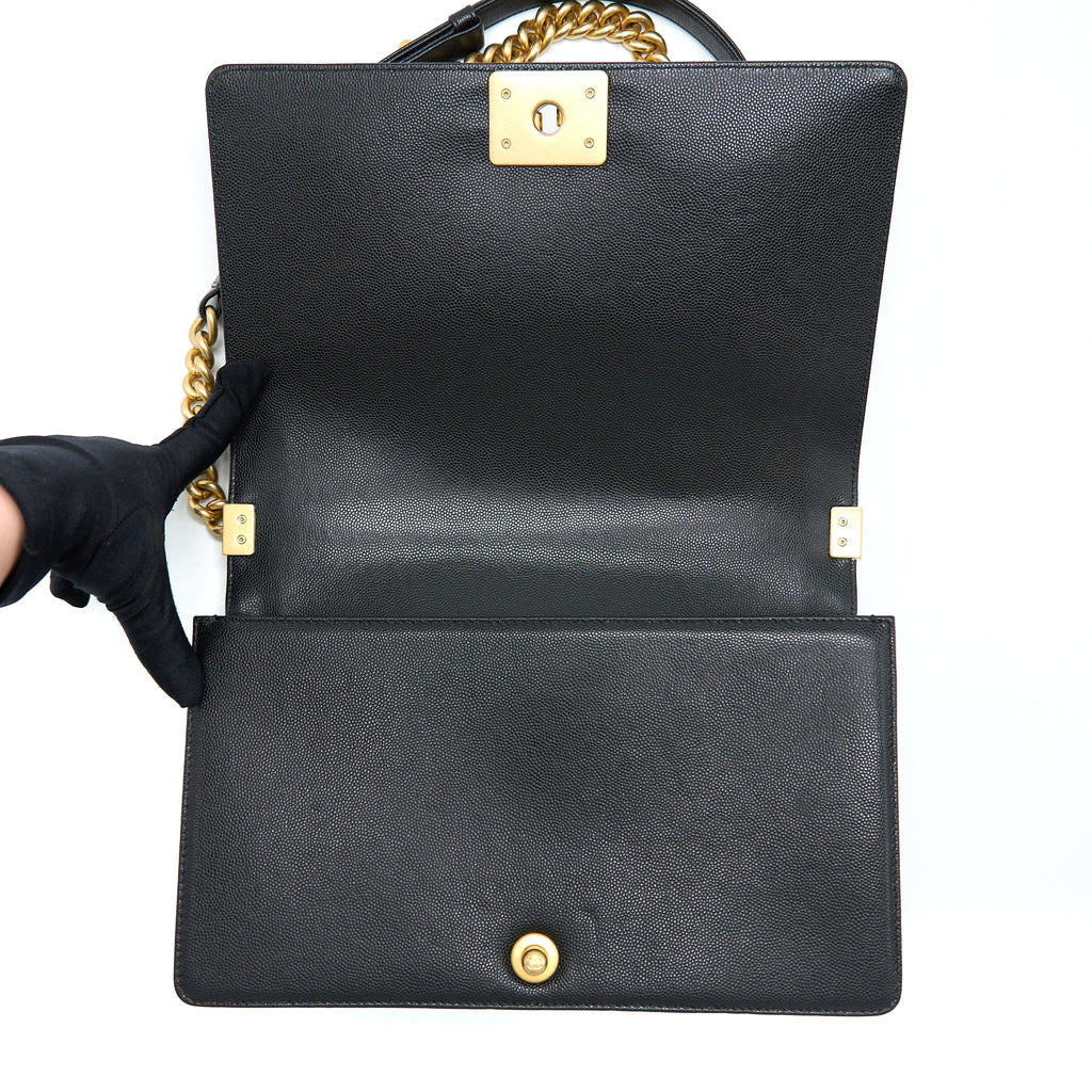 CHANEL BOY BAG 28CM CAVIAR BLACK BRUSHED GHW