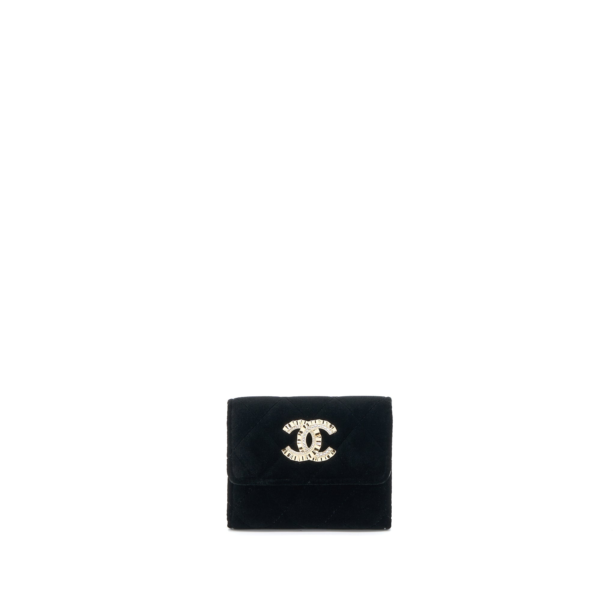 CHANEL SMALL FLAP WALLET VELVET BLACK LGHW