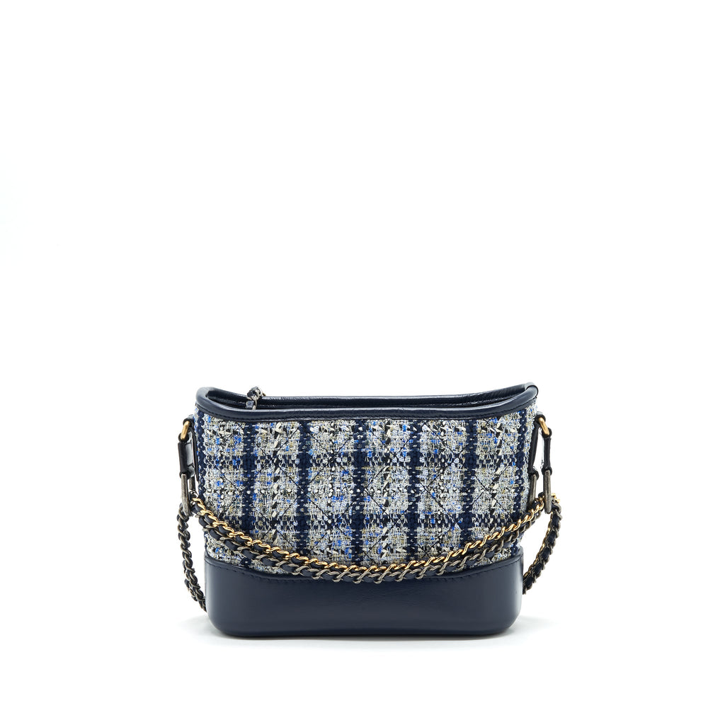 CHANEL SMALL GABRIELLE HOBO BAG TWEED BLUE WITH MULTI COLOUR HARDWARE