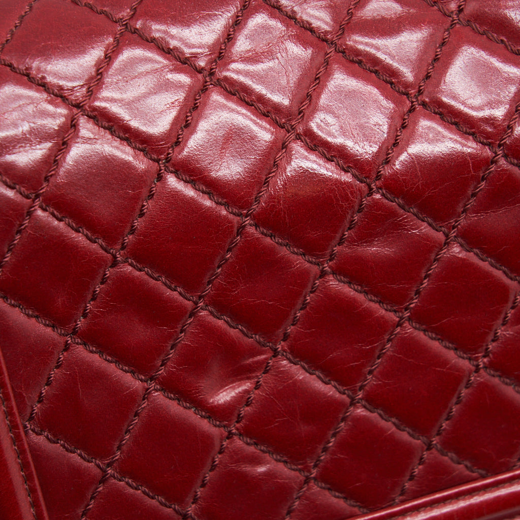 CHANEL MEDIUM BOY BAG AGED CALFSKIN RED WITH RUTHENIUM GHW