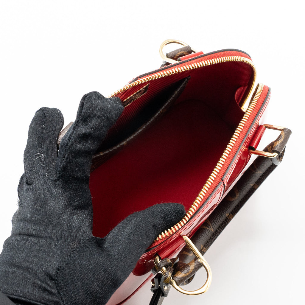 LOUIS VUITTON ALMA BB LIMITED EDITION VERNI MIROIR PATENT RED/MONOGRAM CANVAS GHW