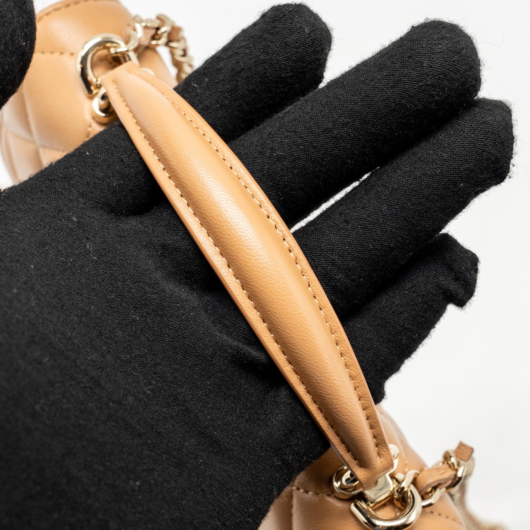 CHANEL TOP HANDLE MINI FLAP BAG WITH CHAIN LAMBSKIN CARAMEL LGHW
