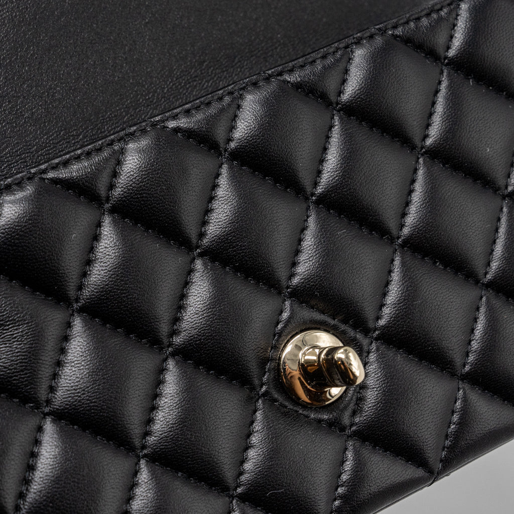 CHANEL 23K LEATHER CHAIN TOP HANDLE MINI RECTANGULAR FLAP BAG LAMBSKIN BLACK LGHW (MICROCHIP)