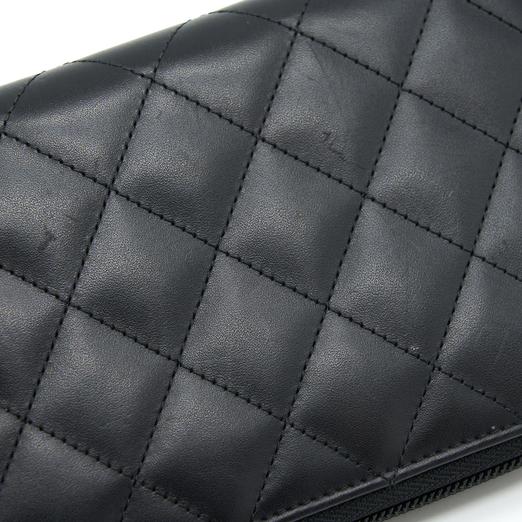 CHANEL CAMBON LONG ZIPPER WALLET CALFSKIN BLACK/PINK SHW
