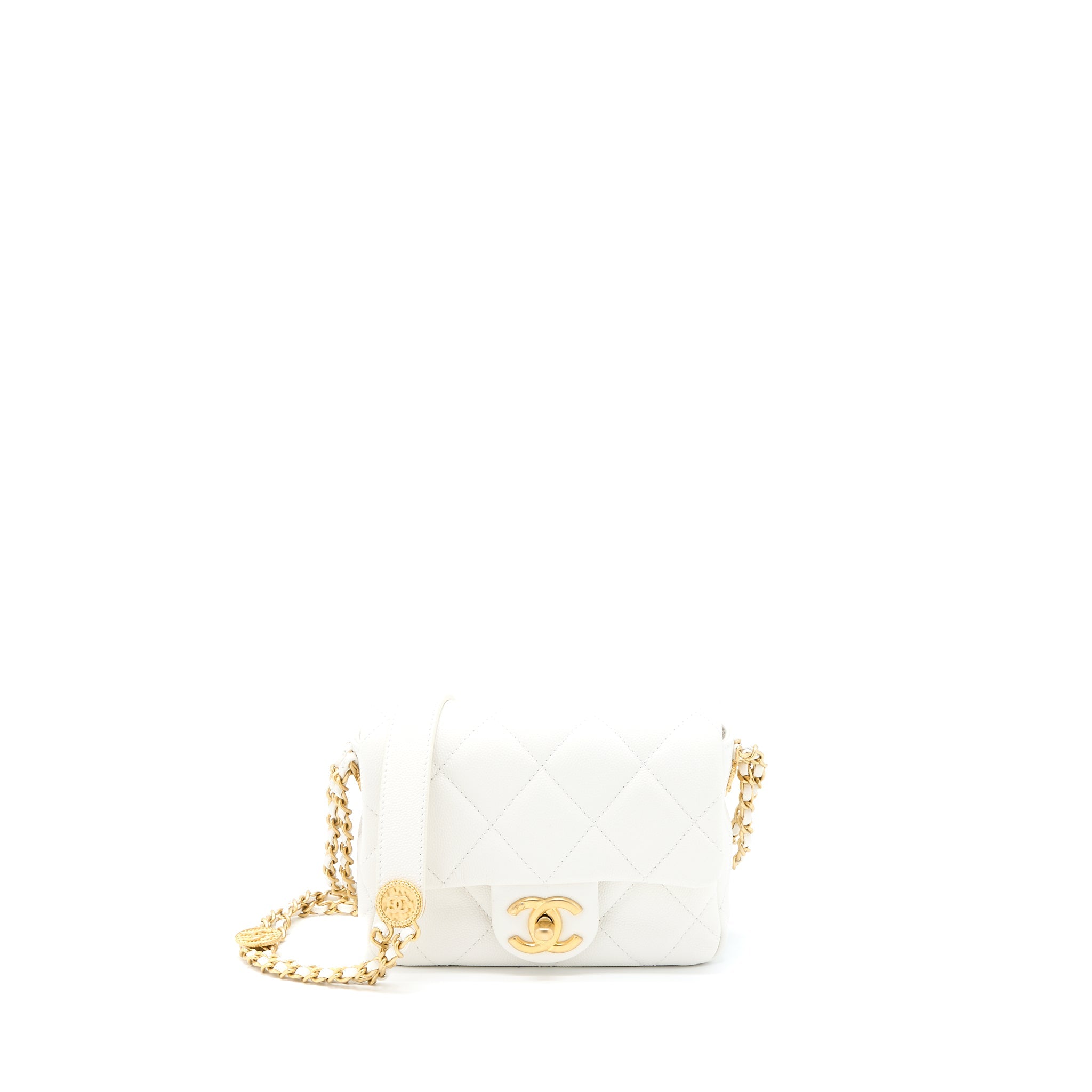 CHANEL 22A SMALL FLAP BAG CAVIAR WHITE WITH GHW (MICROCHIP)