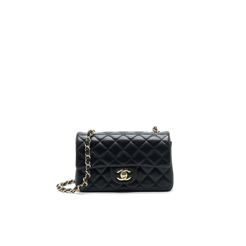 CHANEL MINI RECTANGULAR FLAP BAG BLACK LGHW LAMBSKIN